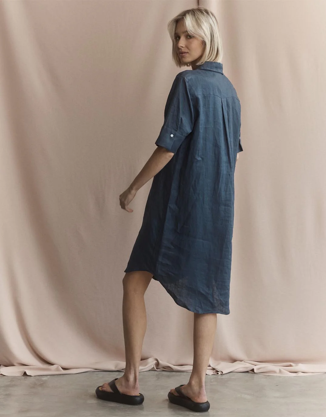 Hettie Linen Shirt Dress - French Navy - Image 6