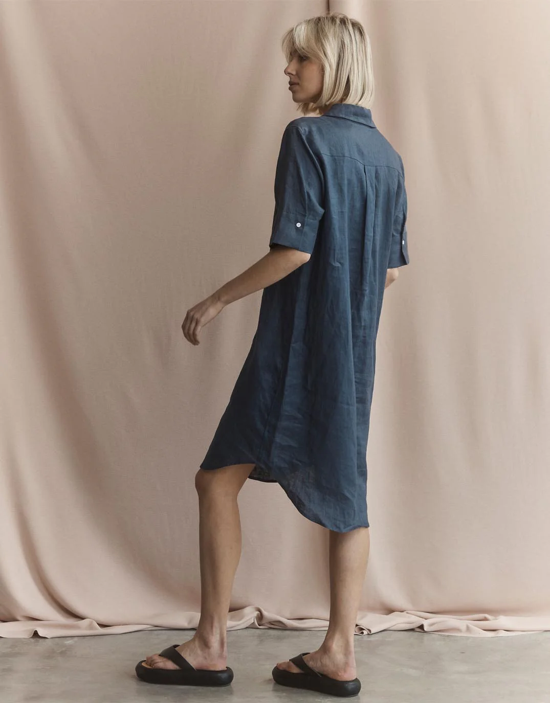Hettie Linen Shirt Dress - French Navy - Image 7