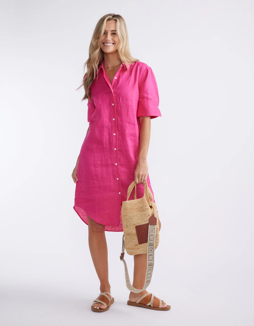Hettie Linen Shirt Dress - Fuchsia - Image 4