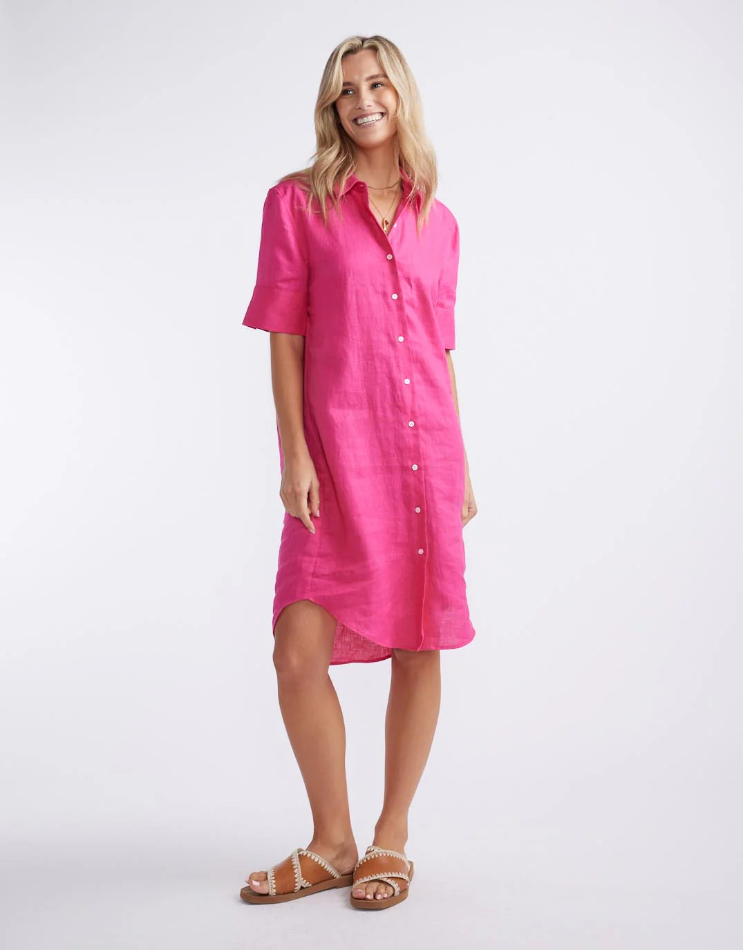 Hettie Linen Shirt Dress - Fuchsia - Image 5