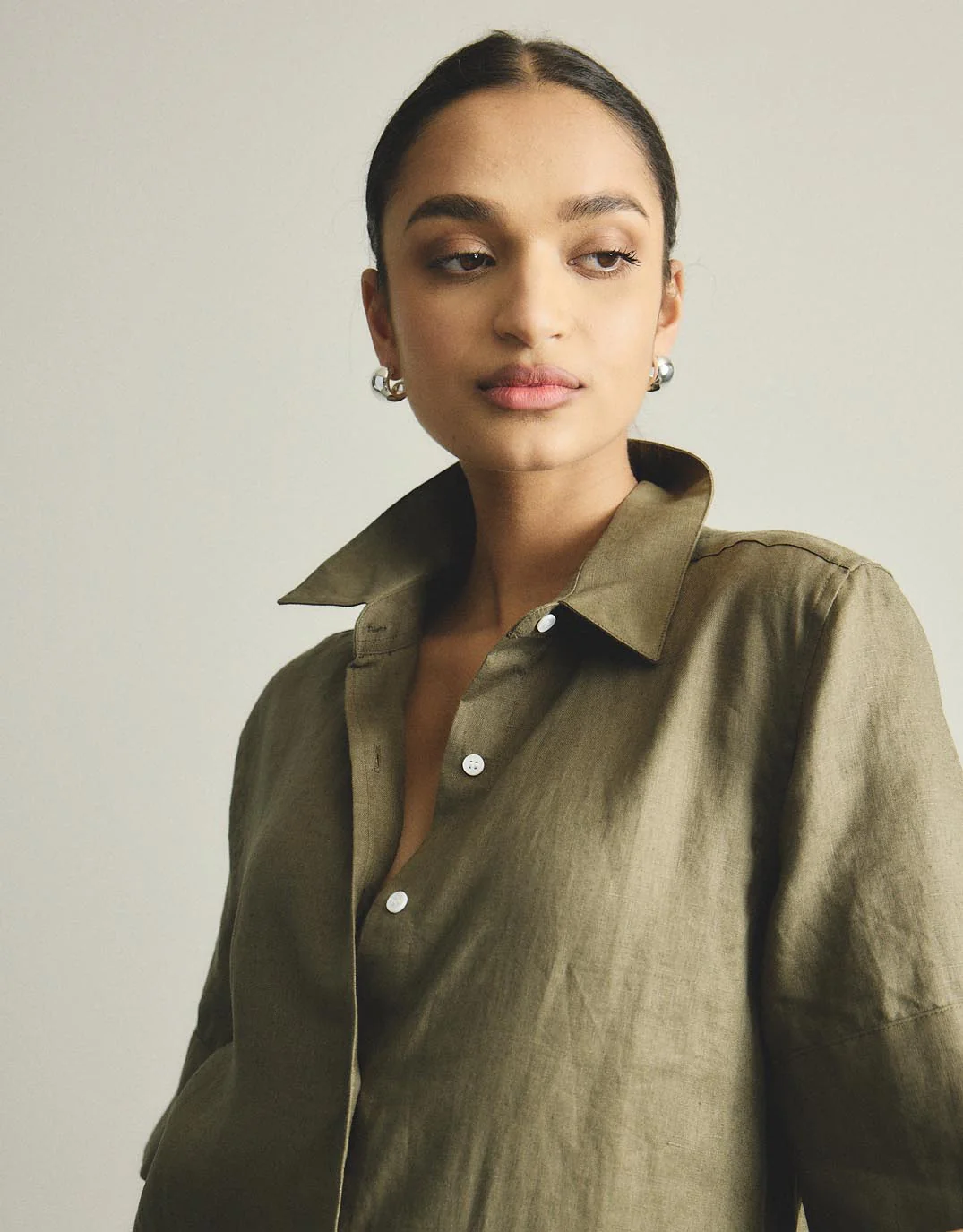Hettie Linen Shirt Dress - Khaki - Image 3
