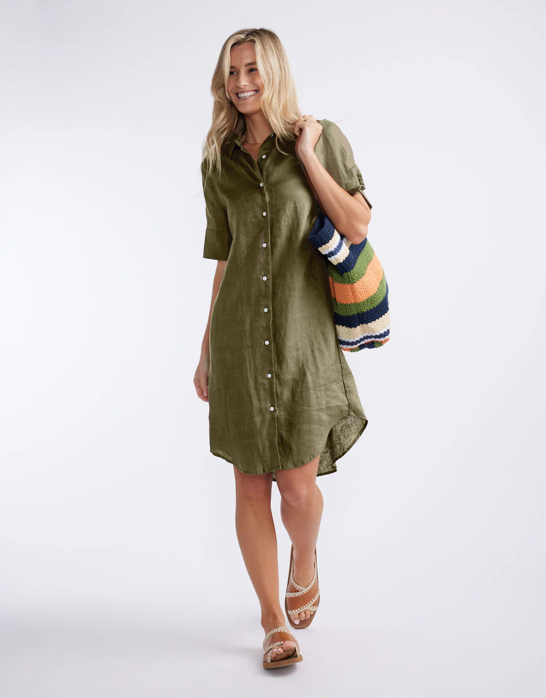 Hettie Linen Shirt Dress - Khaki - Image 4