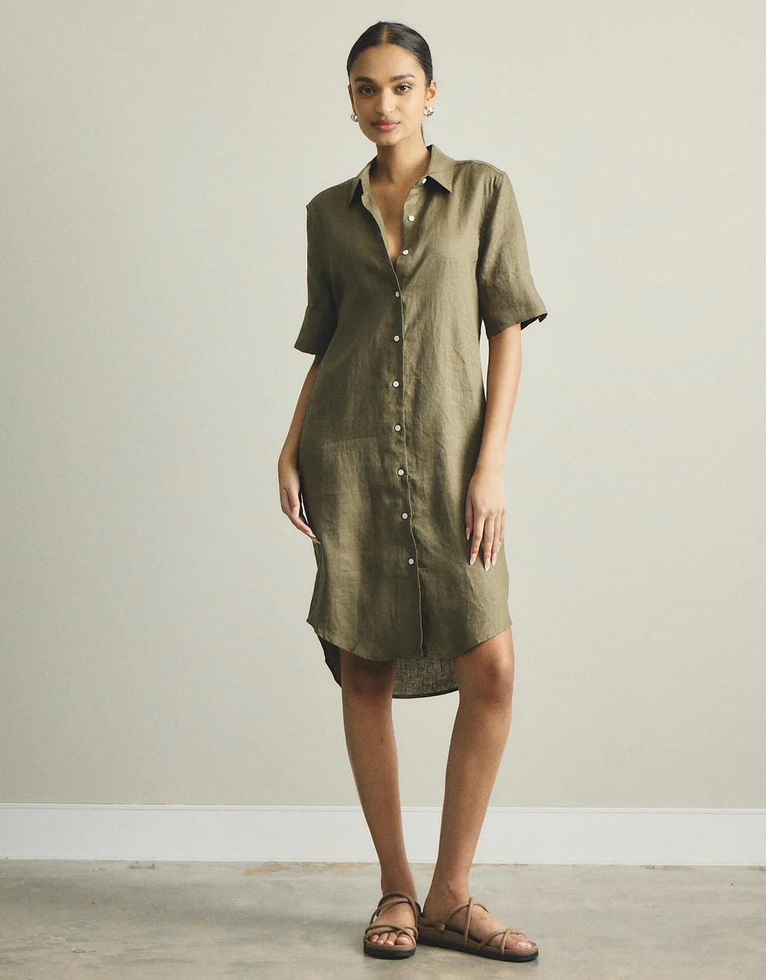 Hettie Linen Shirt Dress - Khaki - Image 5