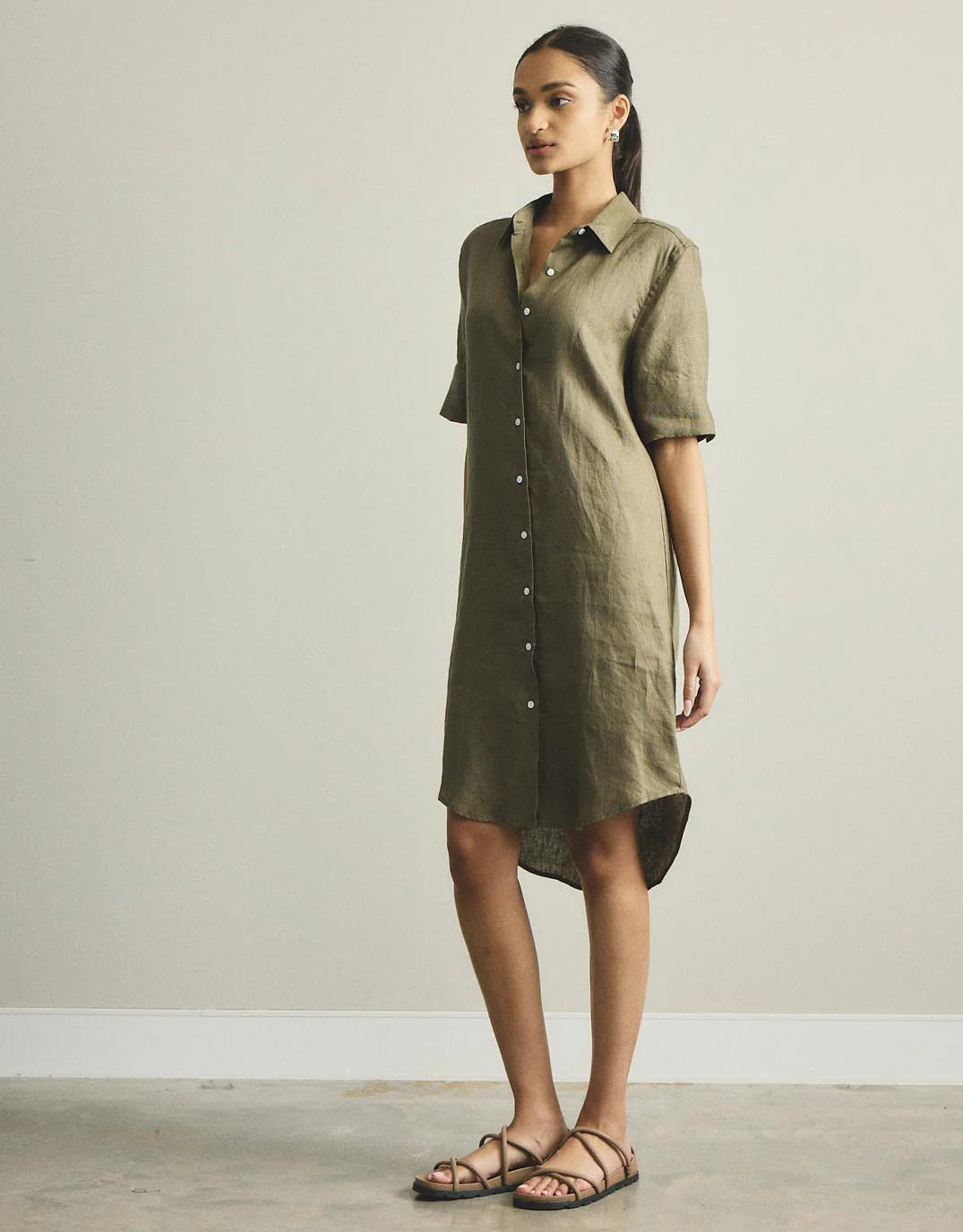 Hettie Linen Shirt Dress - Khaki - Image 6