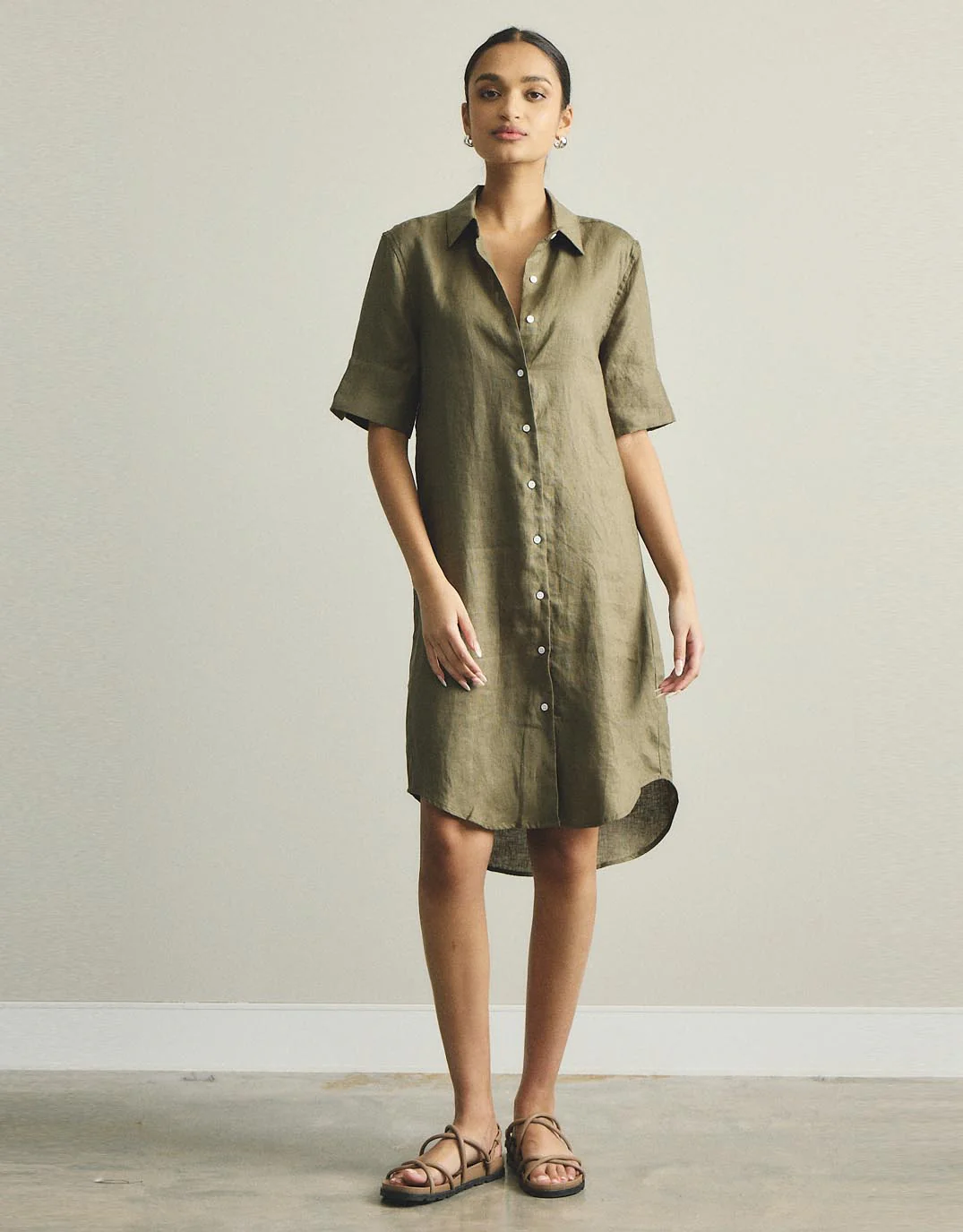 Hettie Linen Shirt Dress - Khaki - Image 7