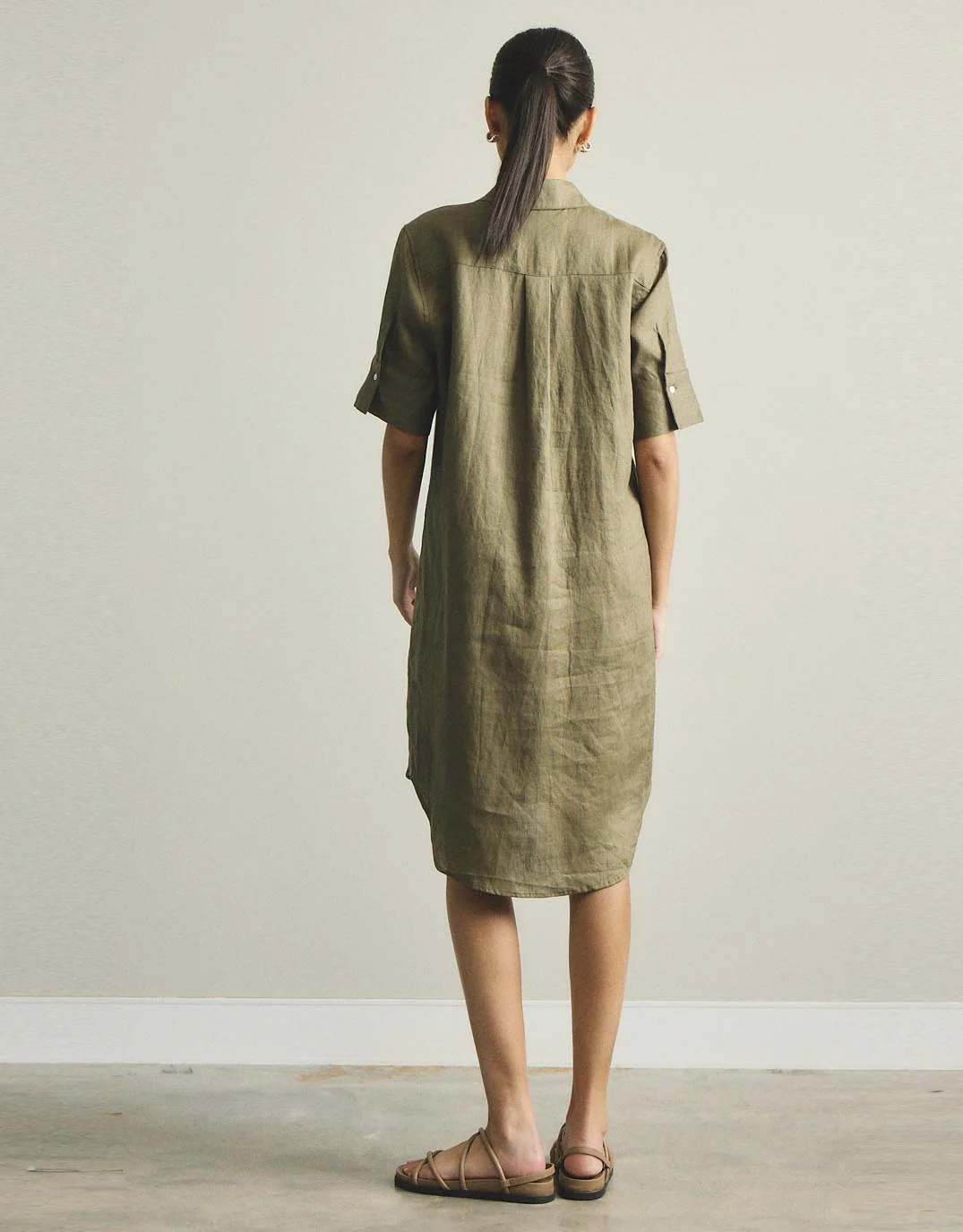 Hettie Linen Shirt Dress - Khaki - Image 8