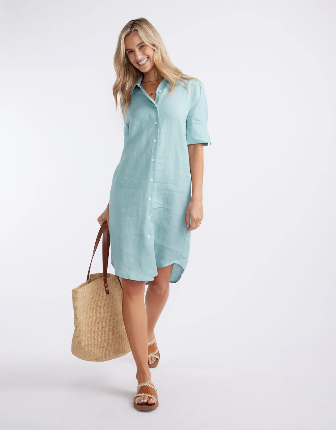 Hettie Linen Shirt Dress - Sage - Image 2