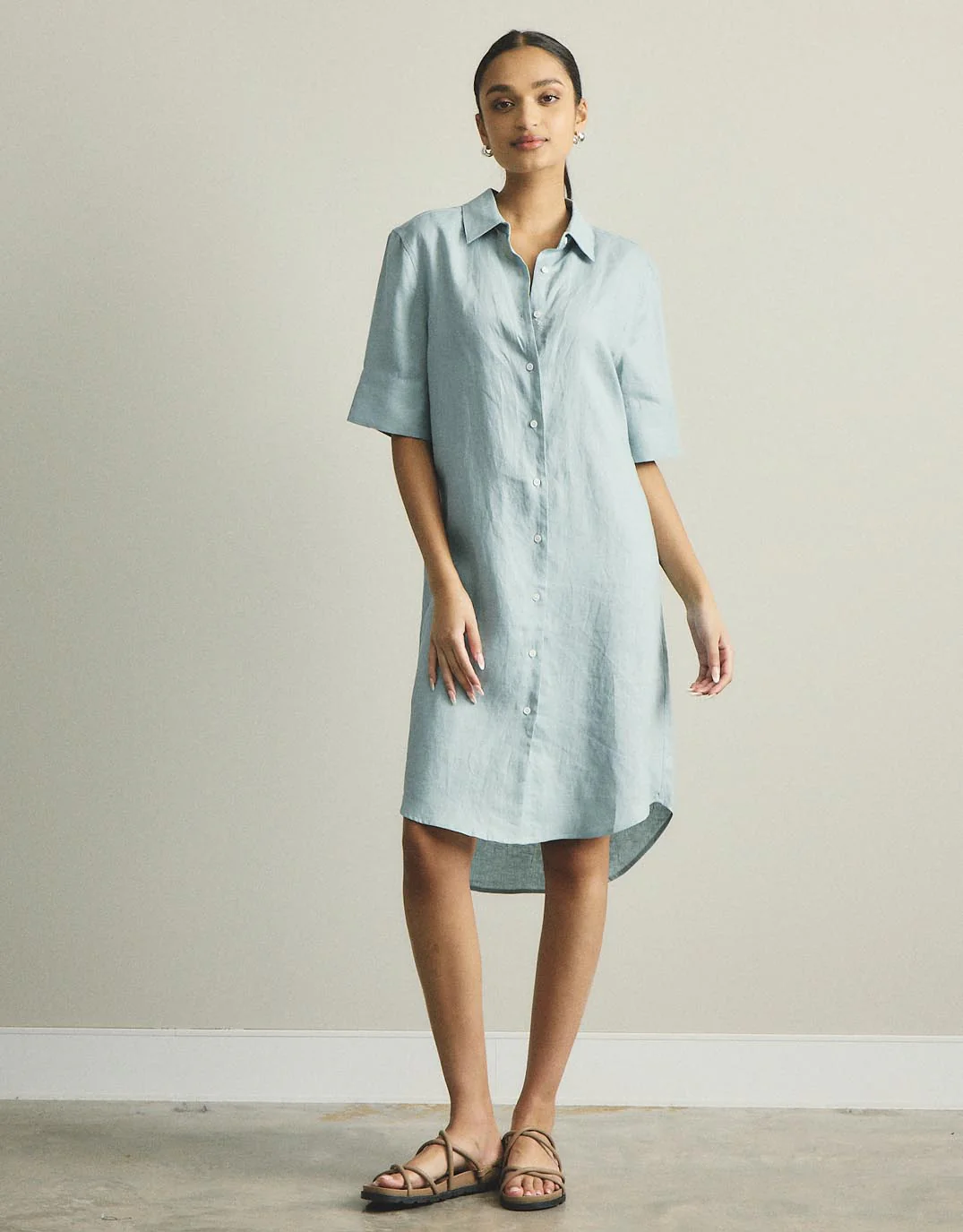 Hettie Linen Shirt Dress - Sage - Image 4