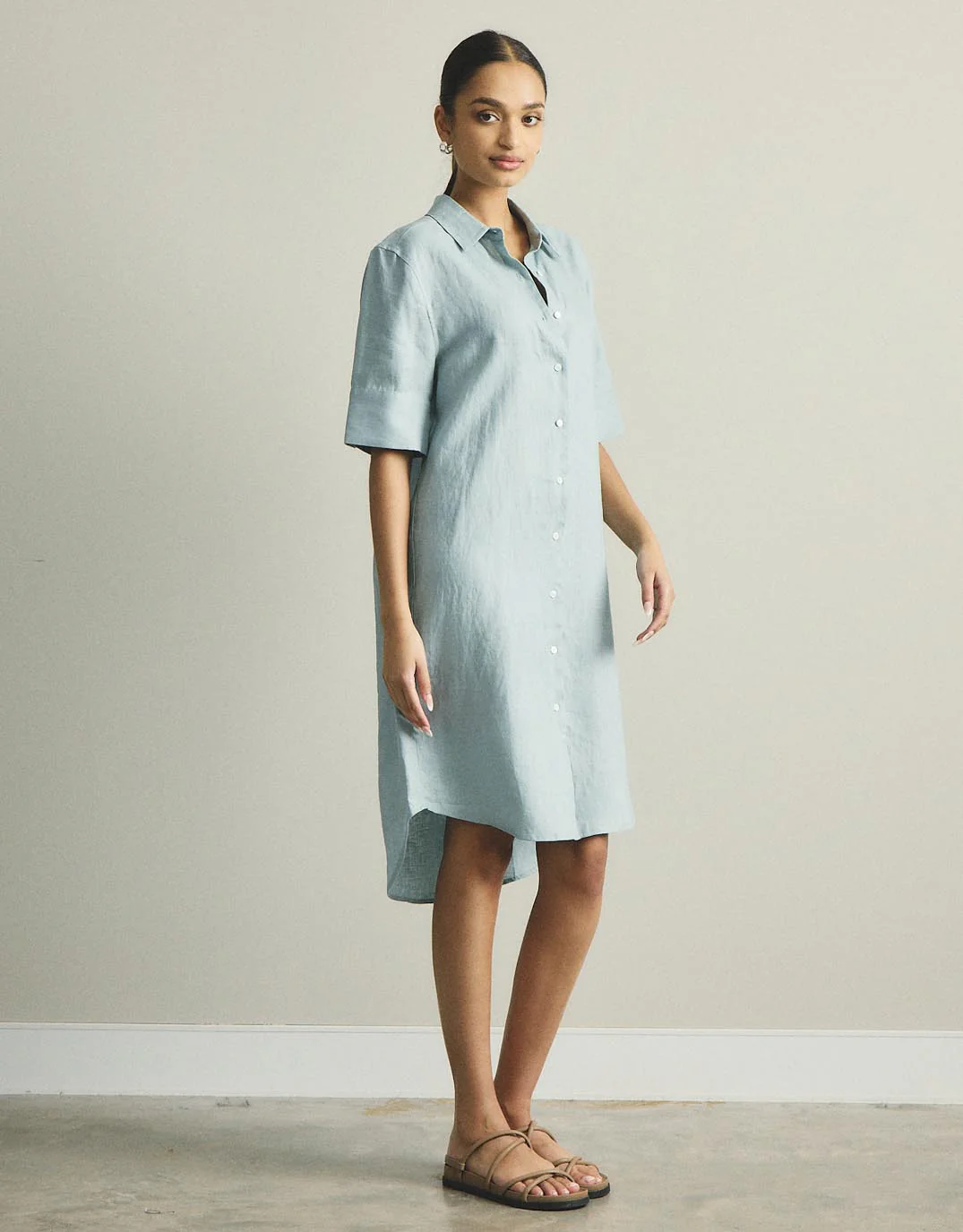 Hettie Linen Shirt Dress - Sage - Image 5