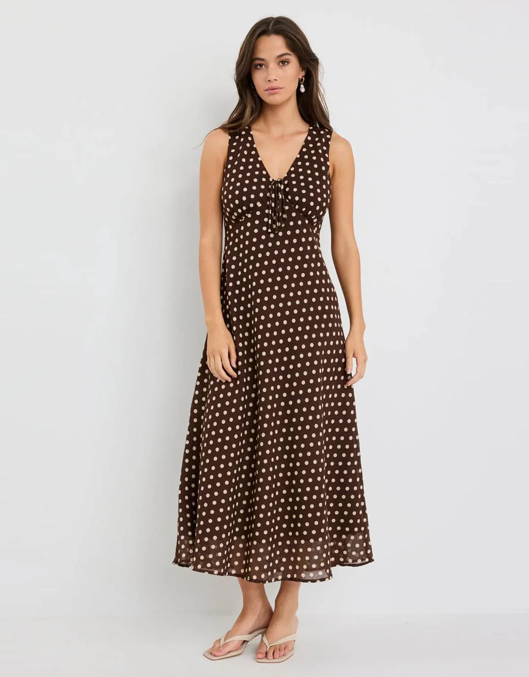 Infinity Sleeveless Bias Midi Dress - Chocolate Polka Dot - Image 3