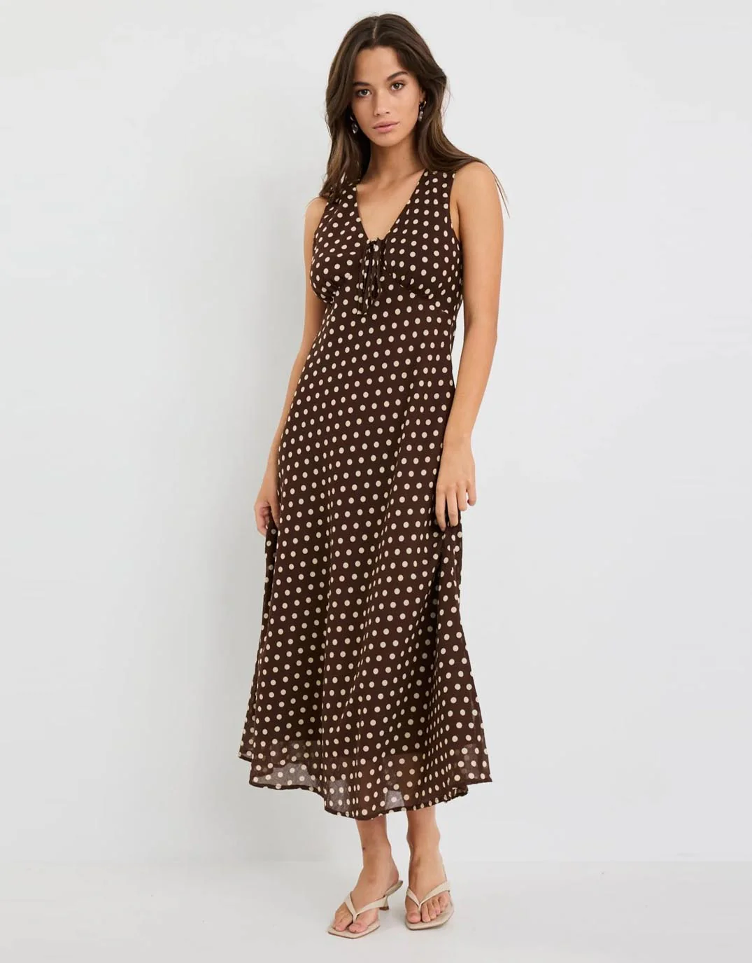 Infinity Sleeveless Bias Midi Dress - Chocolate Polka Dot - Image 4