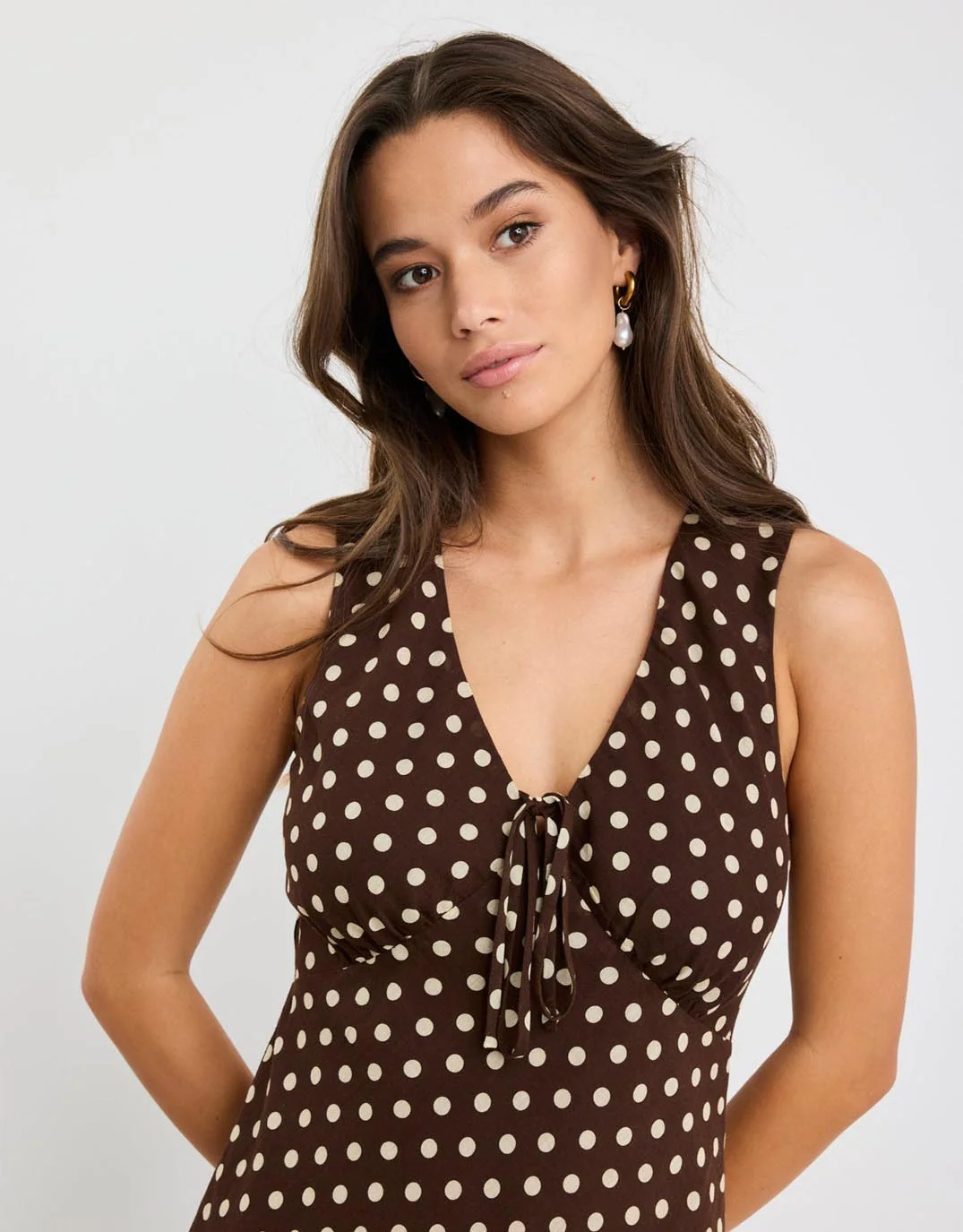 Infinity Sleeveless Bias Midi Dress - Chocolate Polka Dot - Image 5