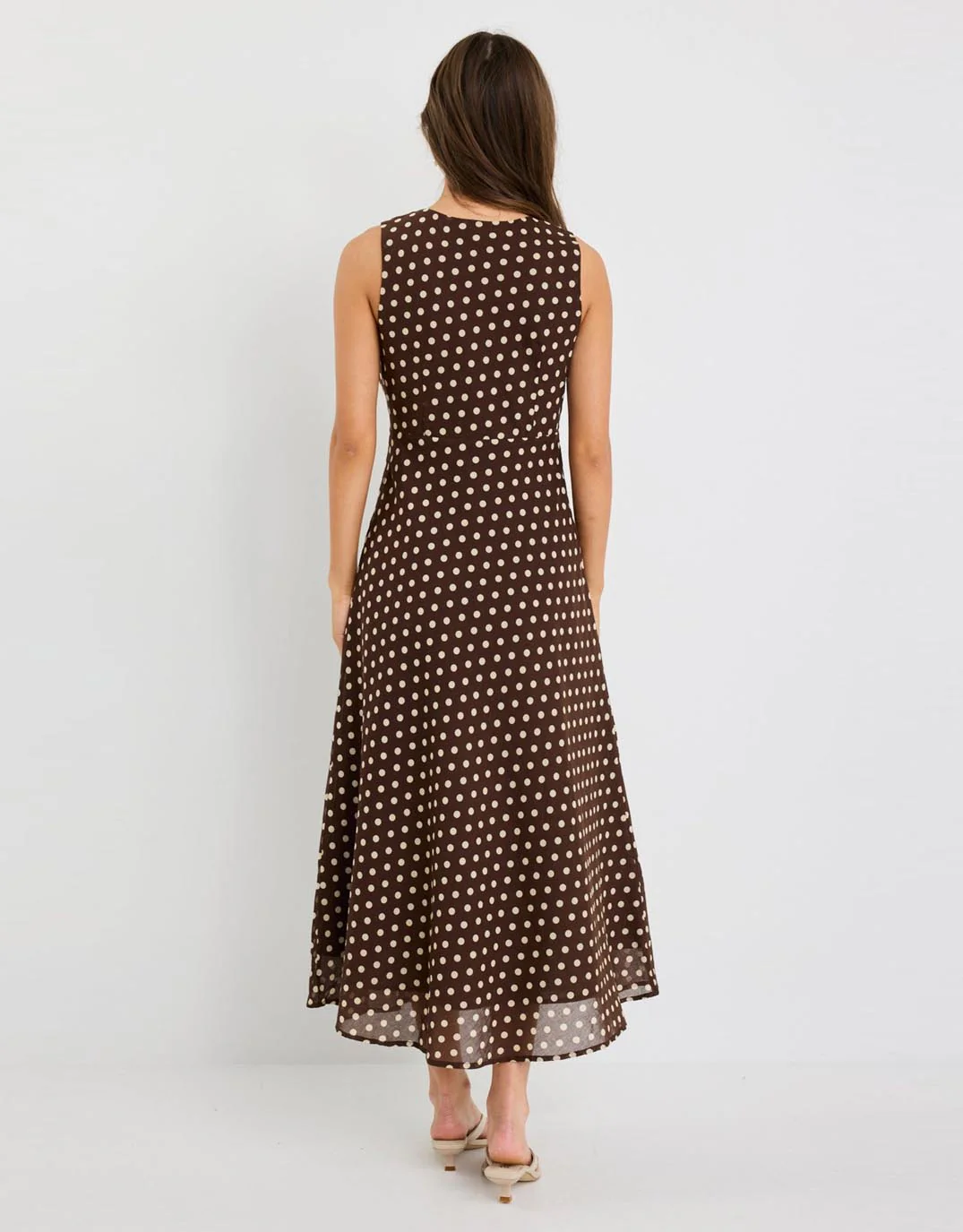 Infinity Sleeveless Bias Midi Dress - Chocolate Polka Dot - Image 6