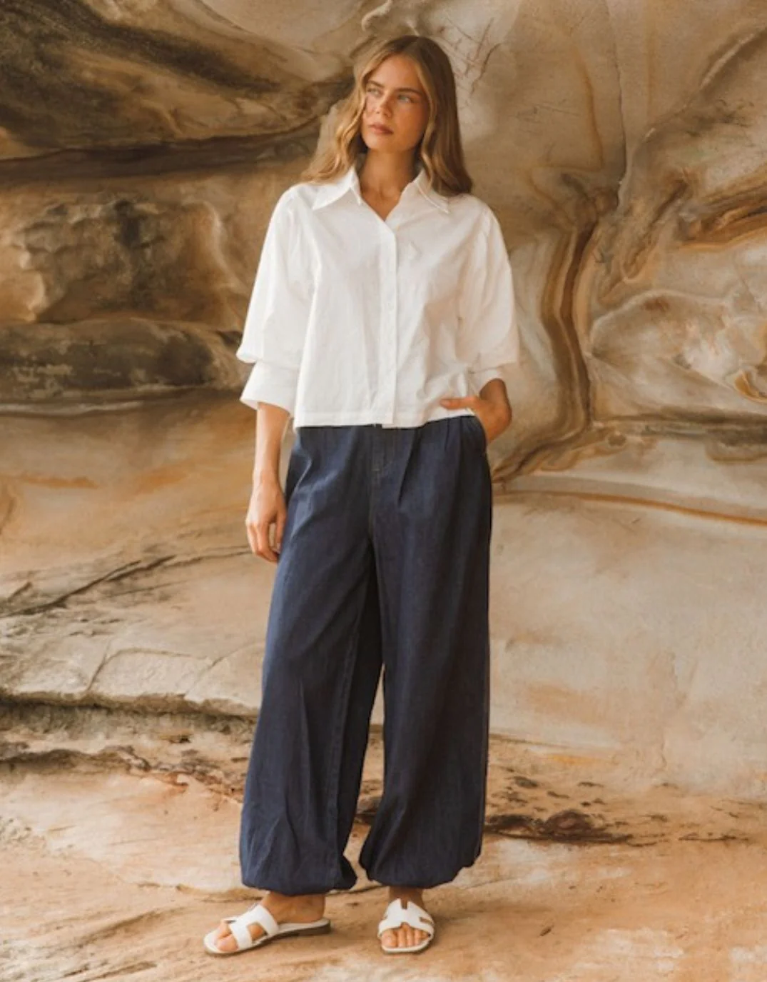 Iria Cropped Cotton Shirt - White - Image 3