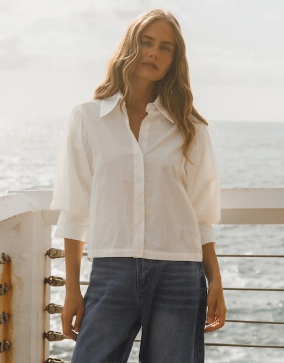 Iria Cropped Cotton Shirt - White - Image 4