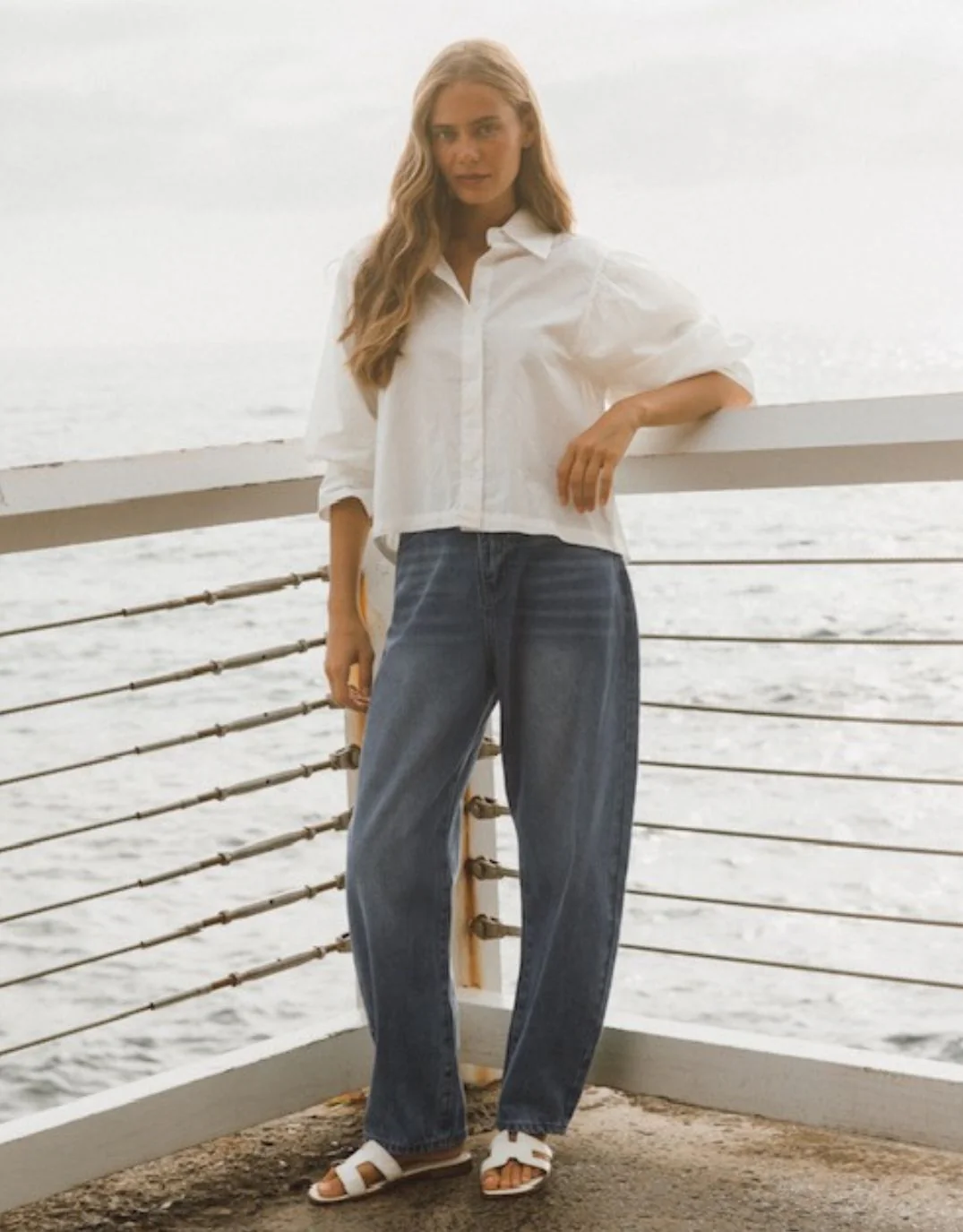 Iria Cropped Cotton Shirt - White - Image 6