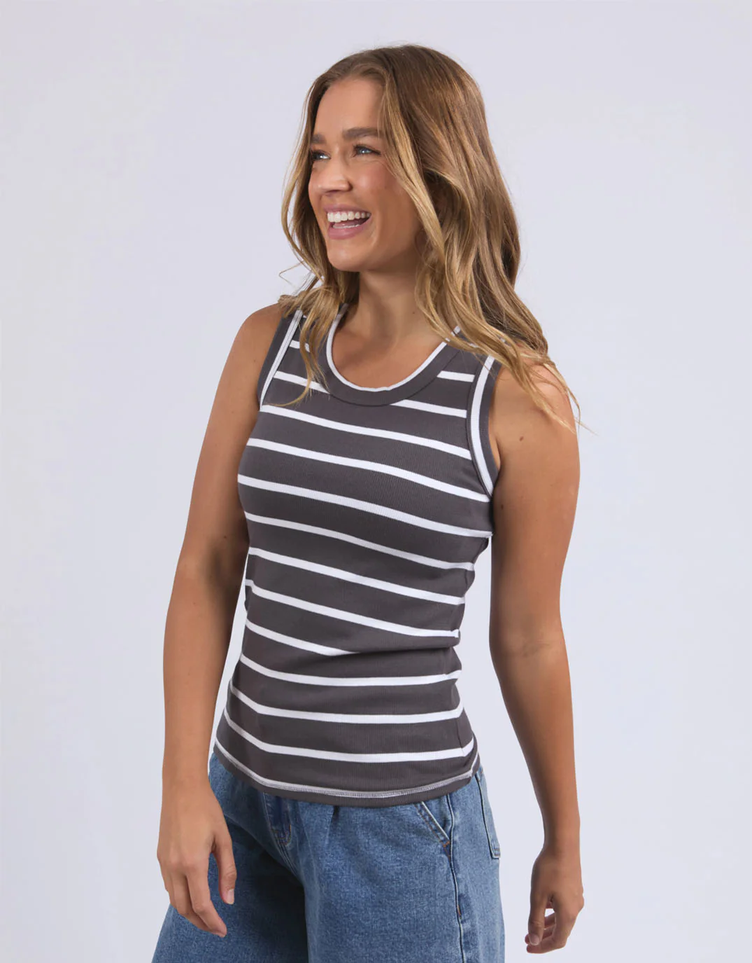 Iris Stripe Tank - Charcoal with White Stripe
