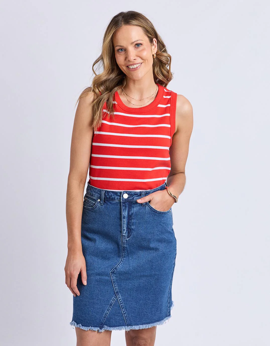 Iris Stripe Tank - Tangelo / White Stripe