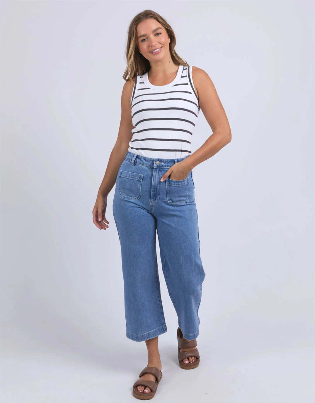 Iris Stripe Tank - White with Charcoal Stripe - Image 2