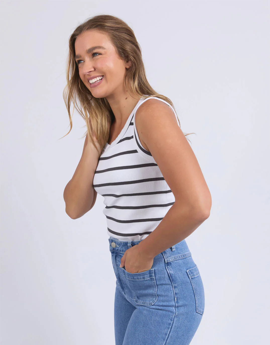 Iris Stripe Tank - White with Charcoal Stripe - Image 3