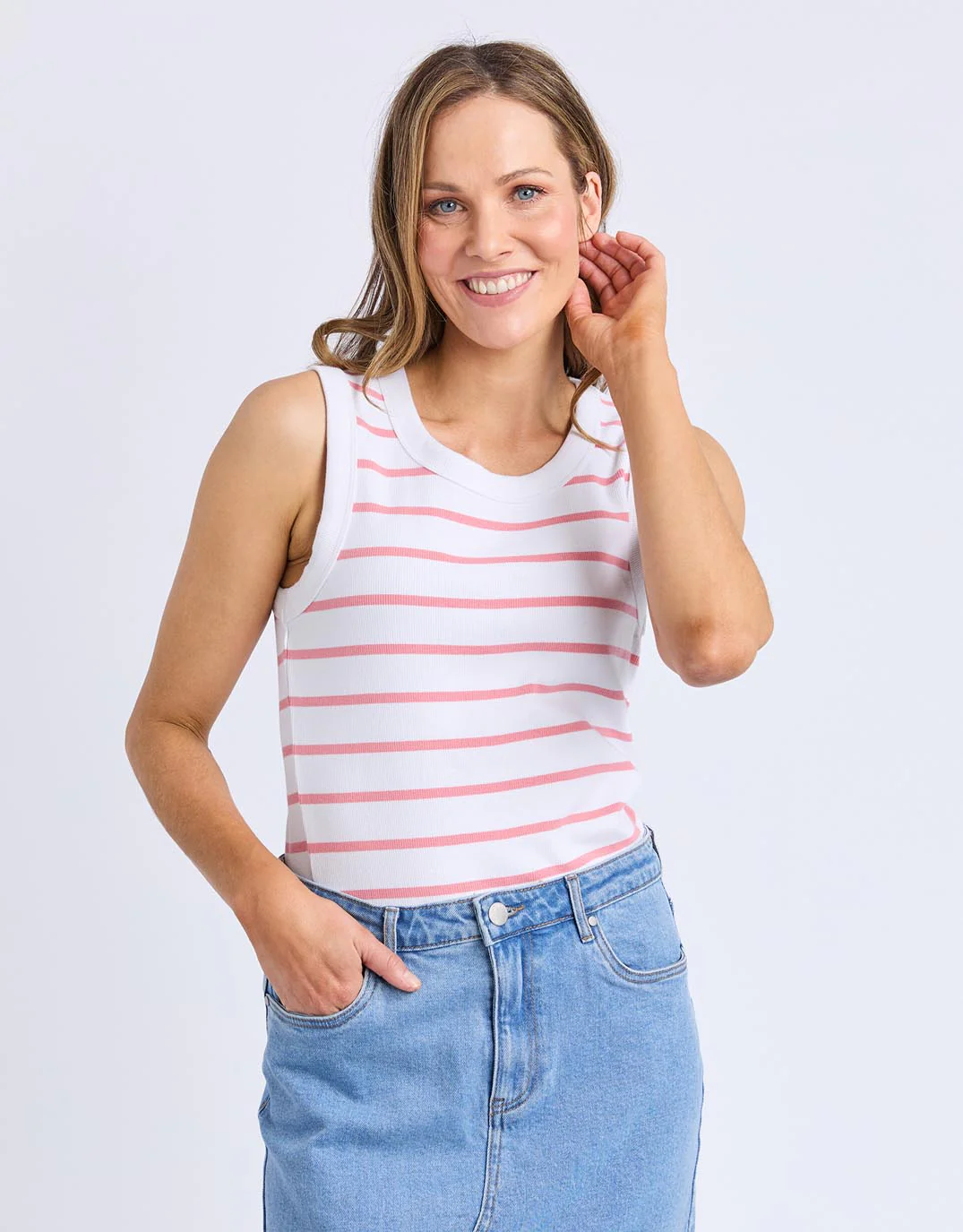 Iris Stripe Tank - White with Rose Stripe