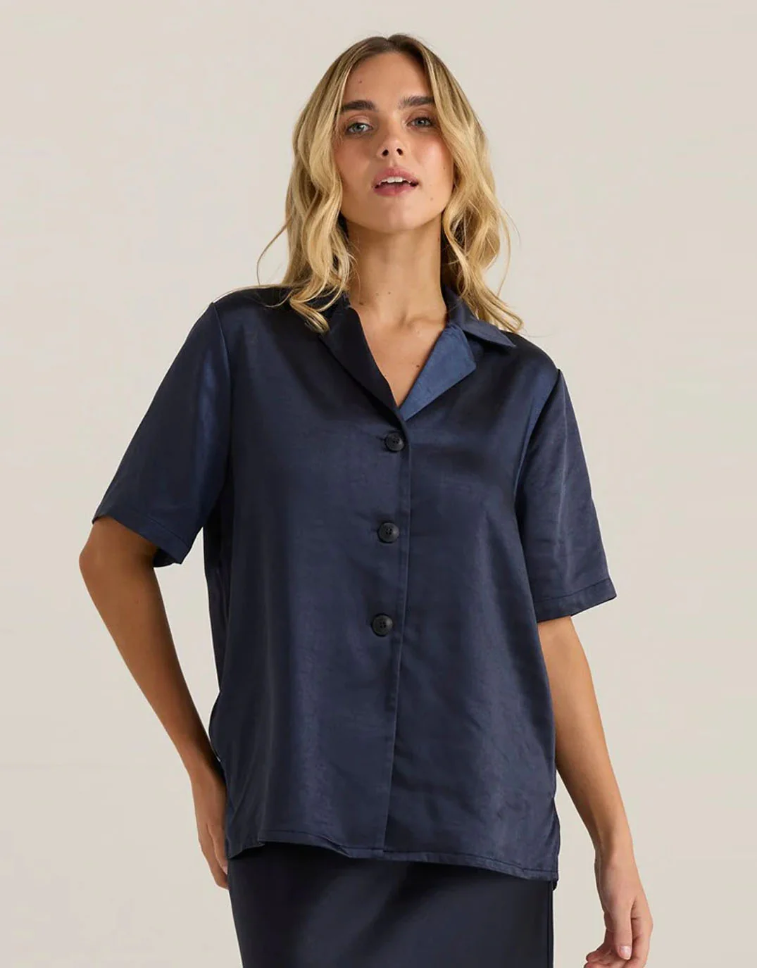 Jasper Satin Shirt - Navy