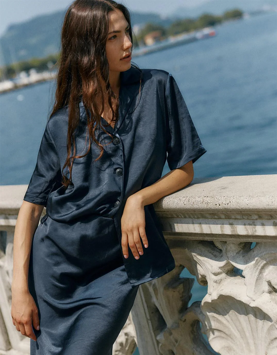 Jasper Satin Shirt - Navy - Image 2