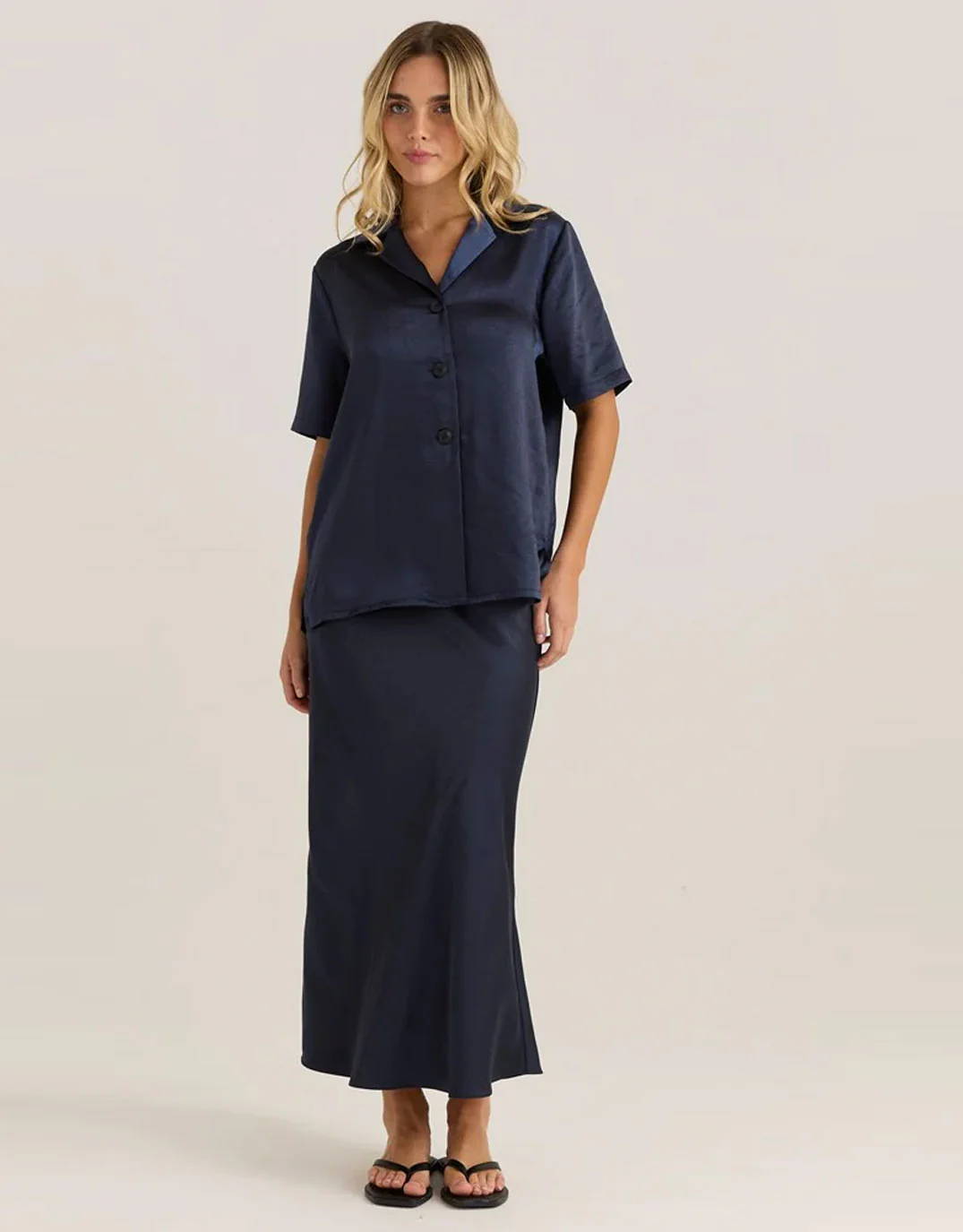 Jasper Satin Shirt - Navy - Image 3