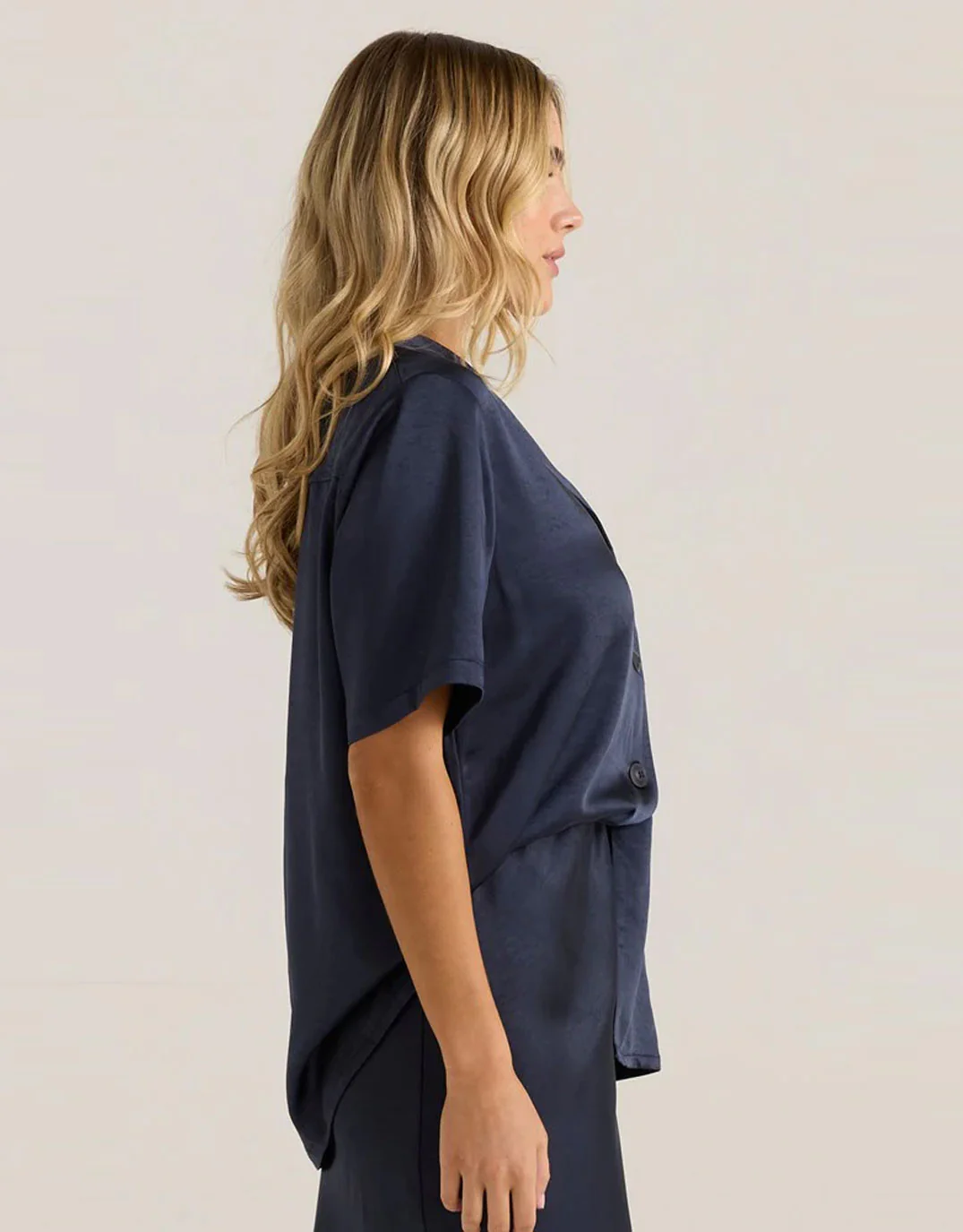 Jasper Satin Shirt - Navy - Image 4