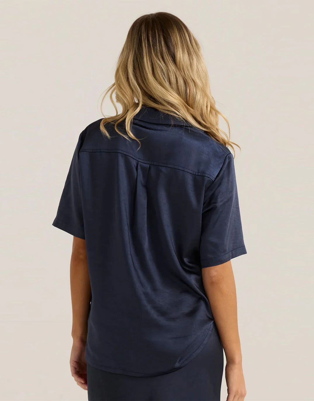 Jasper Satin Shirt - Navy - Image 5