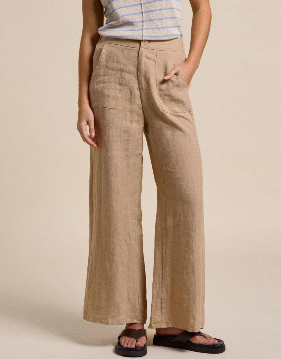 Jude Wide Leg Linen Pants - Taupe