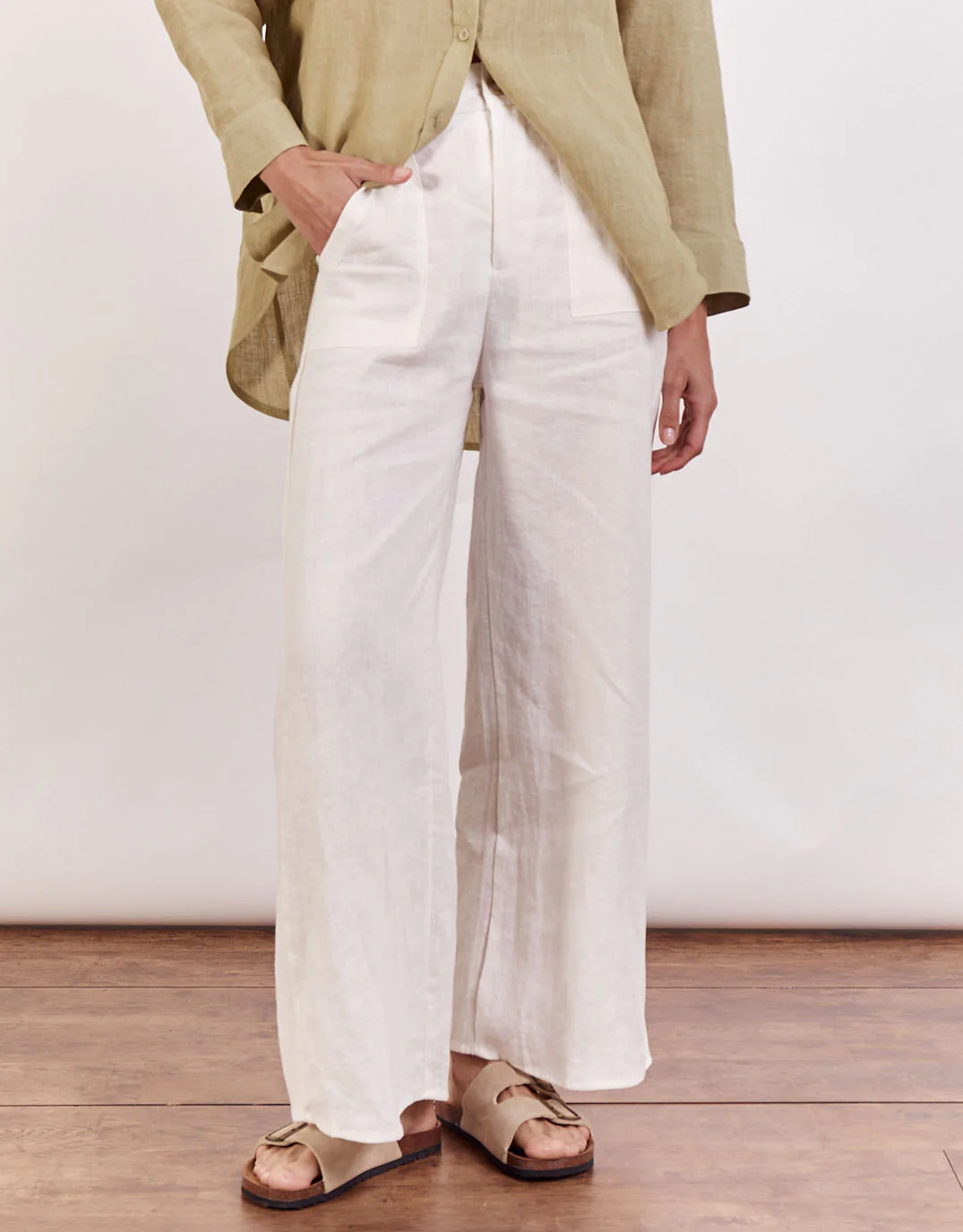 Jude Wide Leg Linen Pants - White - Image 4