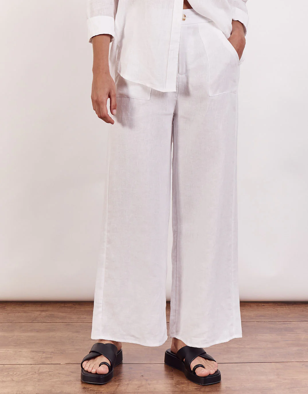 Jude Wide Leg Linen Pants - White - Image 5