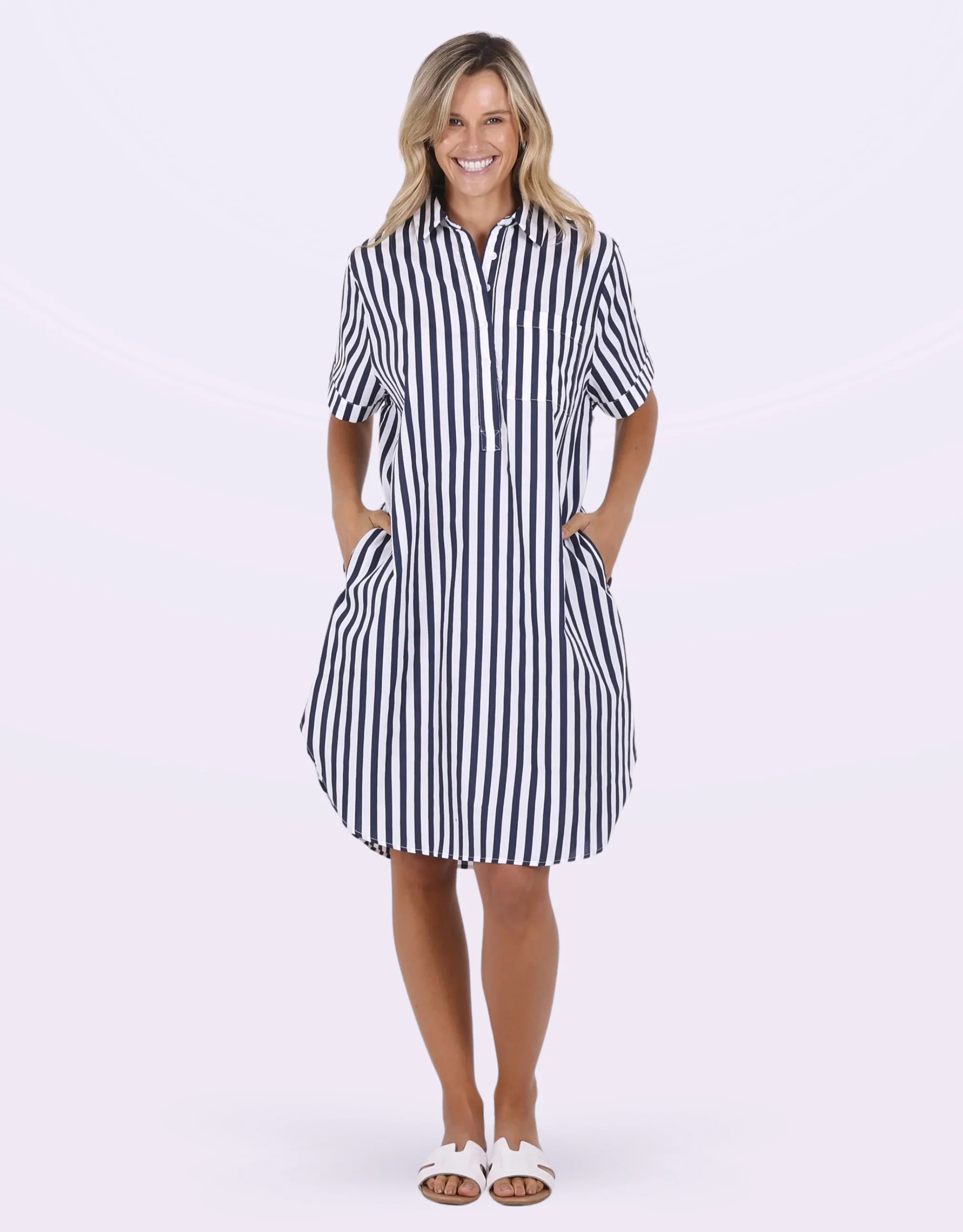 Karina Stripe Dress - Navy/White