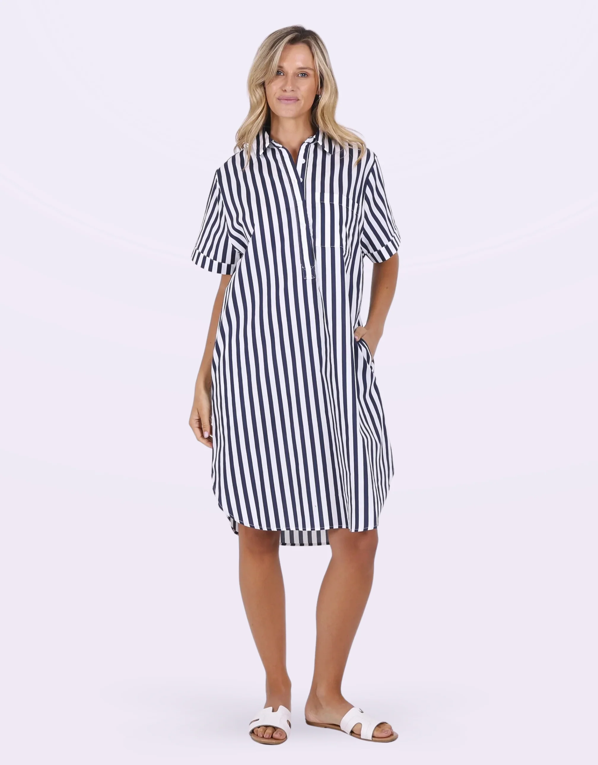 Karina Stripe Dress - Navy/White - Image 3