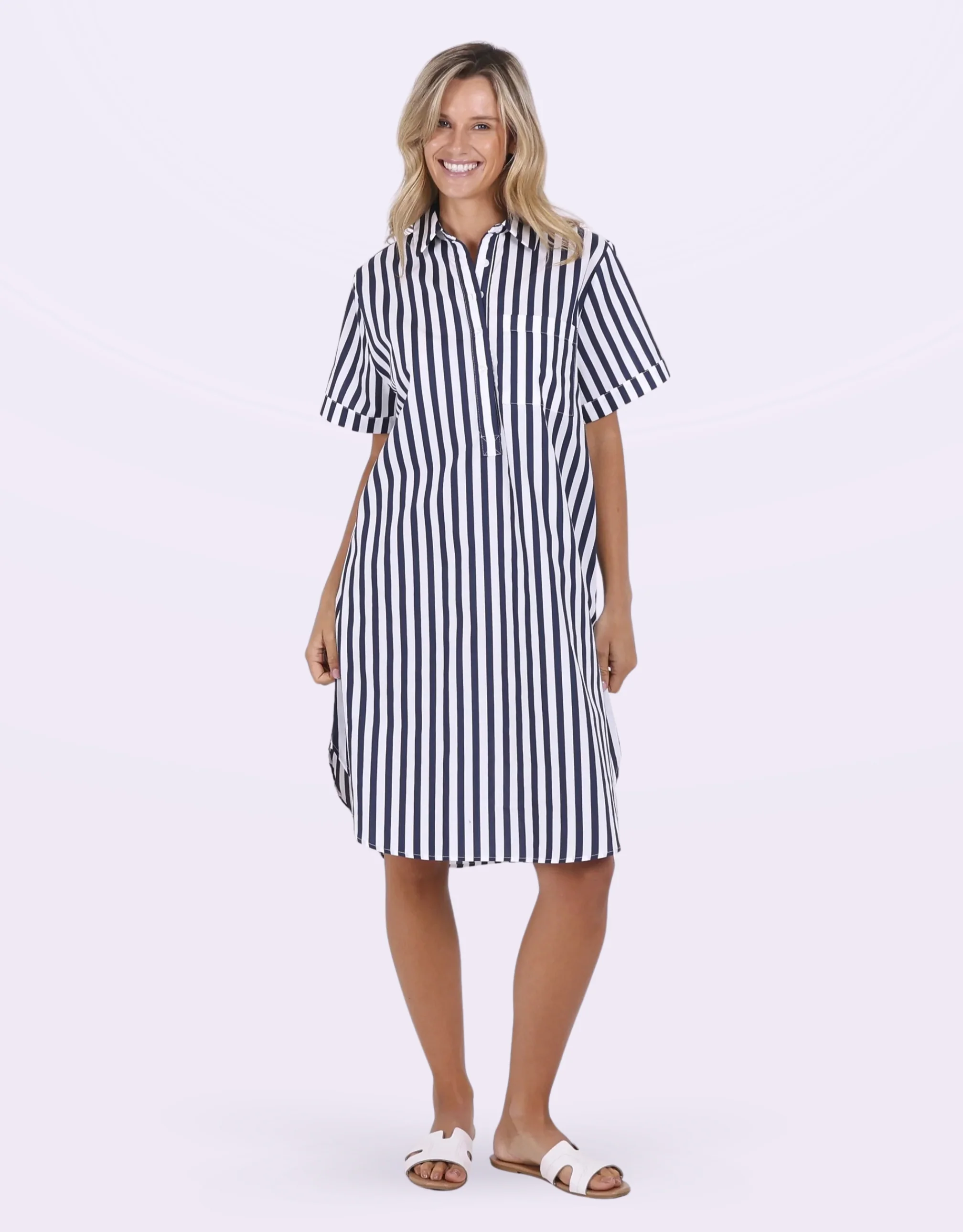 Karina Stripe Dress - Navy/White - Image 4