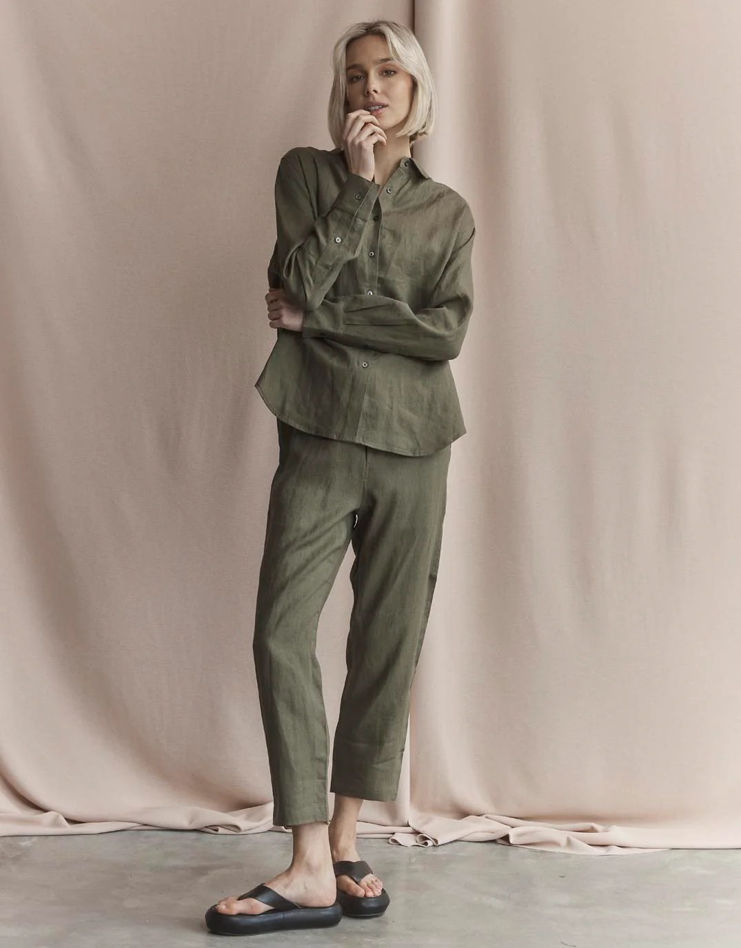 Katie Linen Shirt - Khaki - Image 7