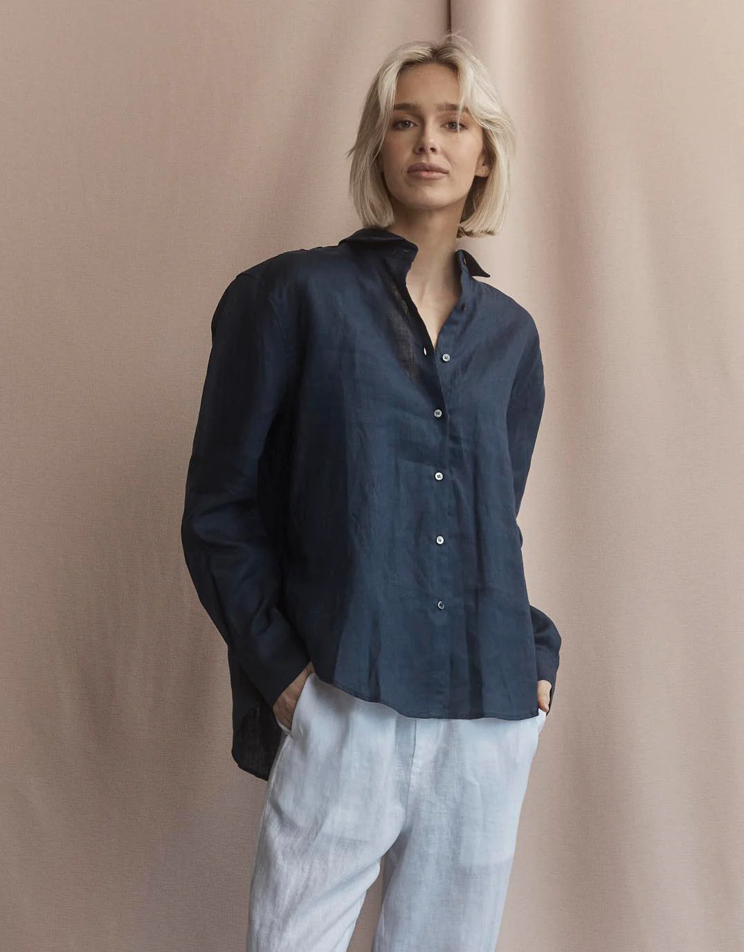 Katie Linen Shirt - Navy - Image 7