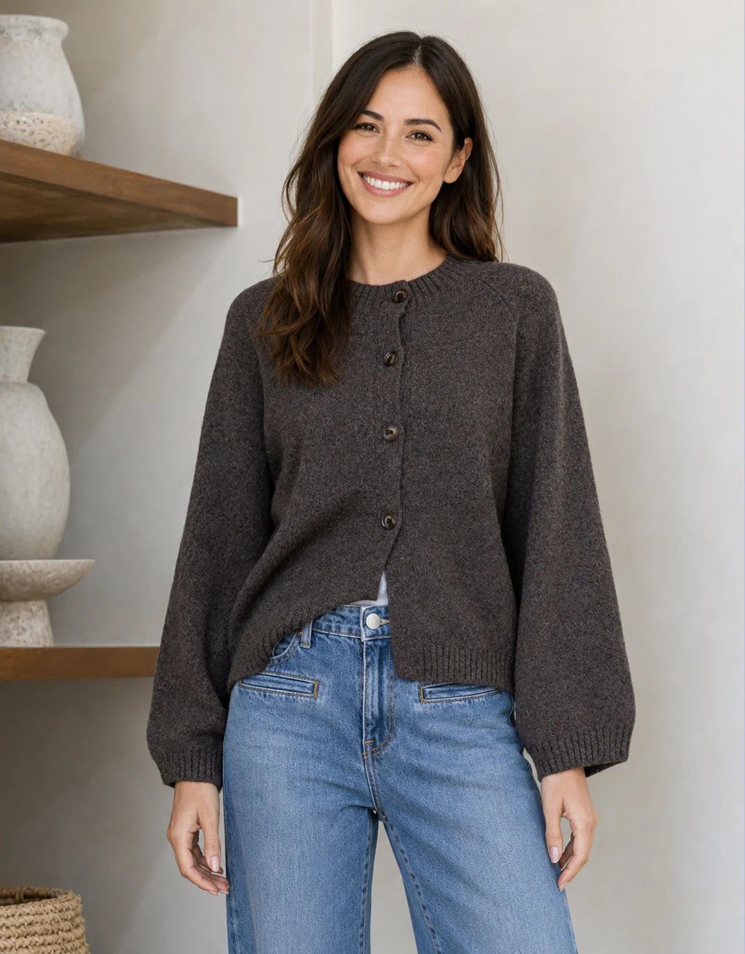 Lennox Long Sleeve Cardi - Chocolate - Image 2