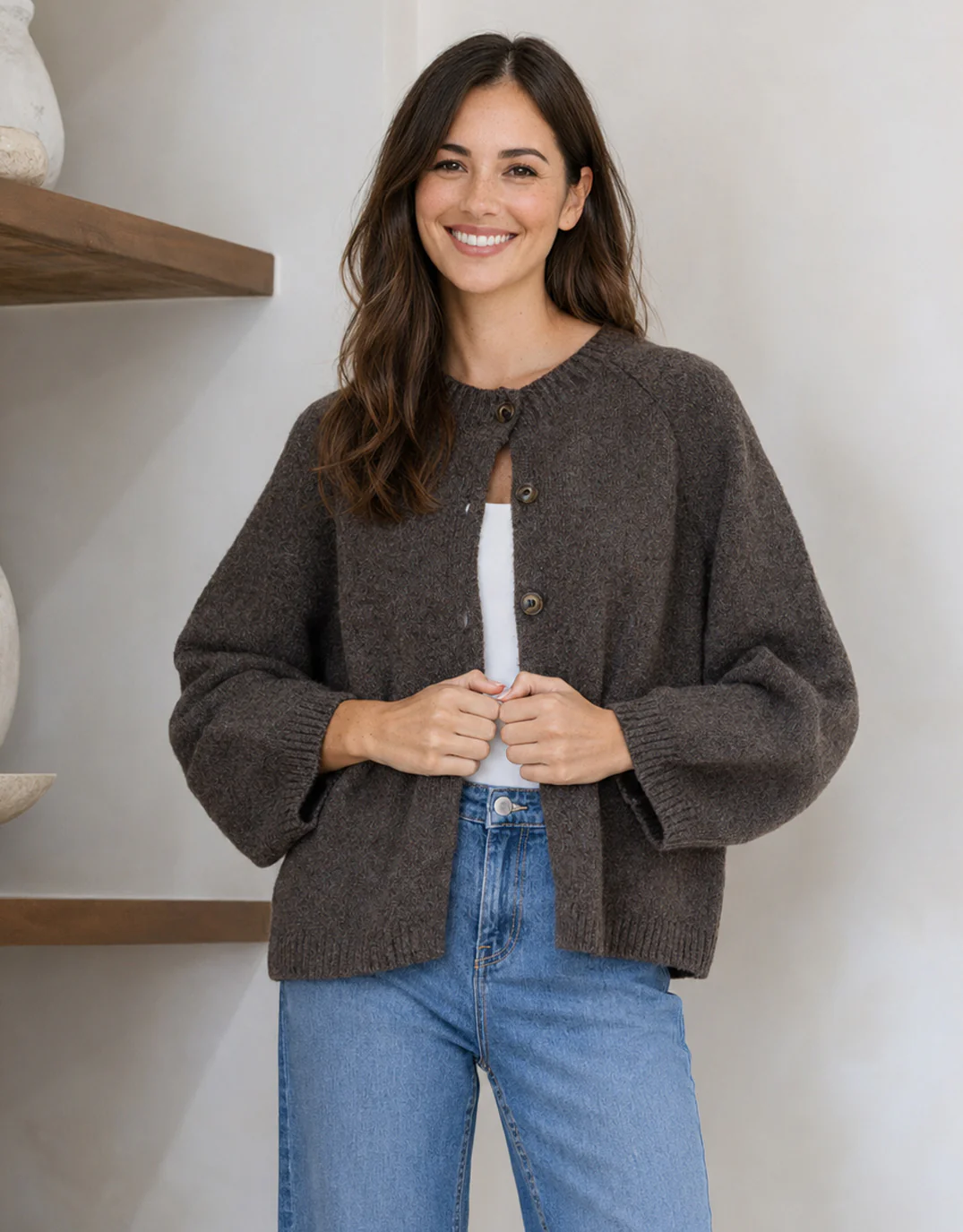 Lennox Long Sleeve Cardi - Chocolate - Image 3