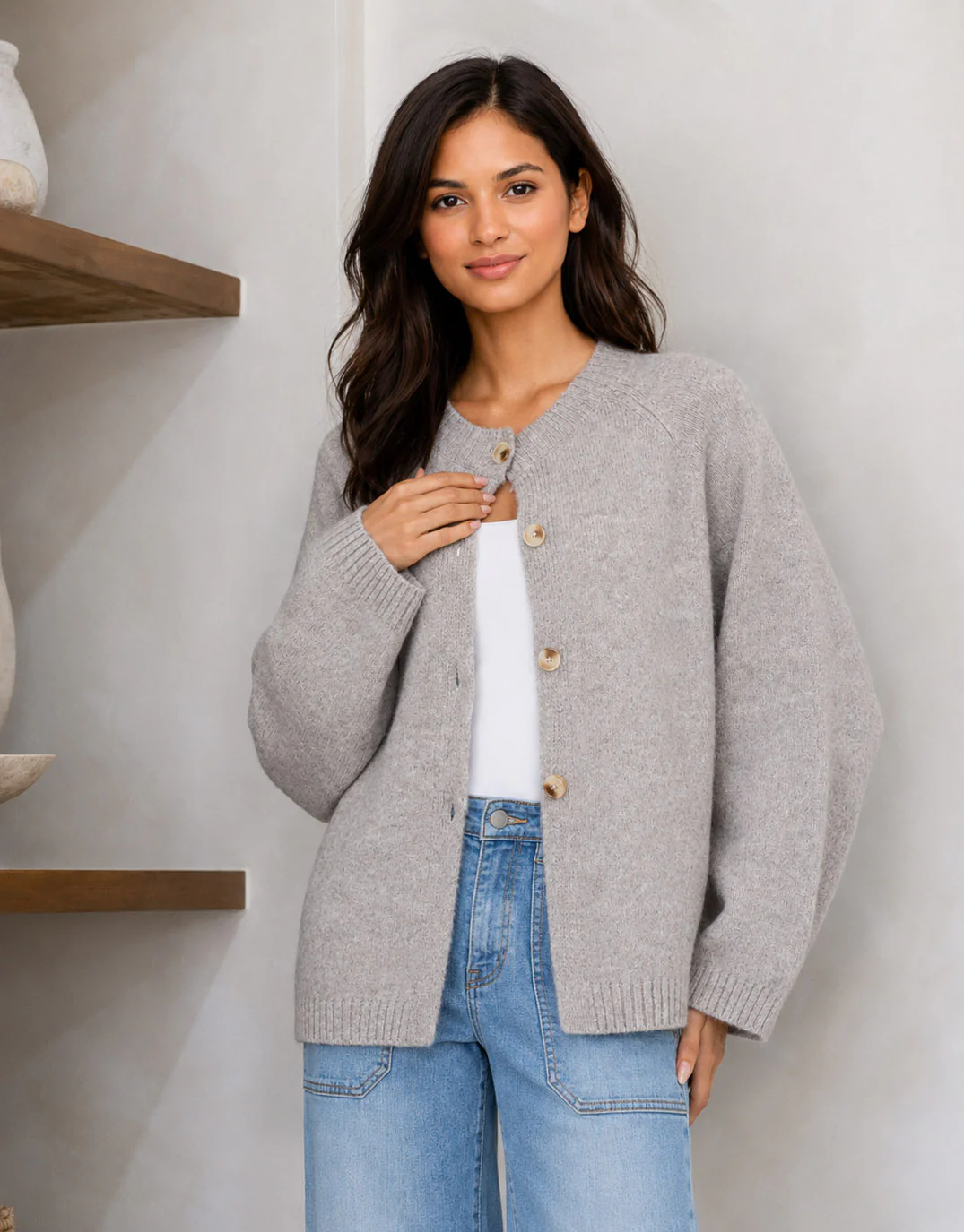 Lennox Long Sleeve Cardi - Warm Beige - Image 3