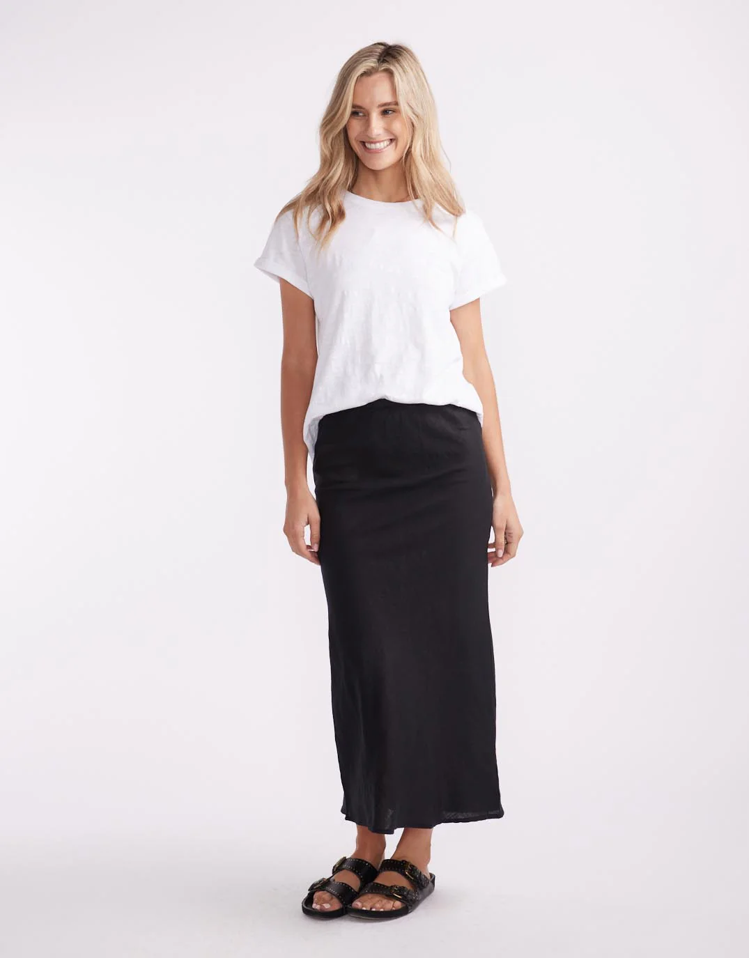 Linen Slip Skirt - Black - Image 3