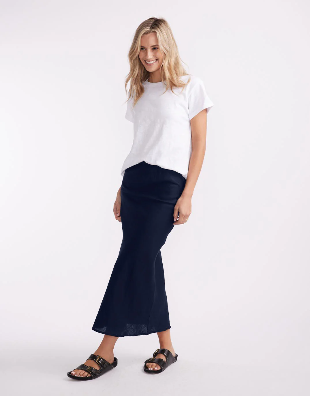 Linen Slip Skirt - Navy - Image 2