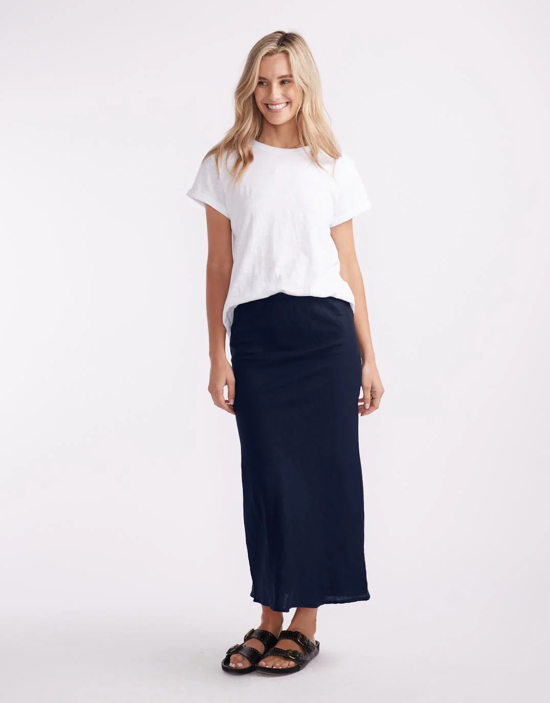 Linen Slip Skirt - Navy - Image 3