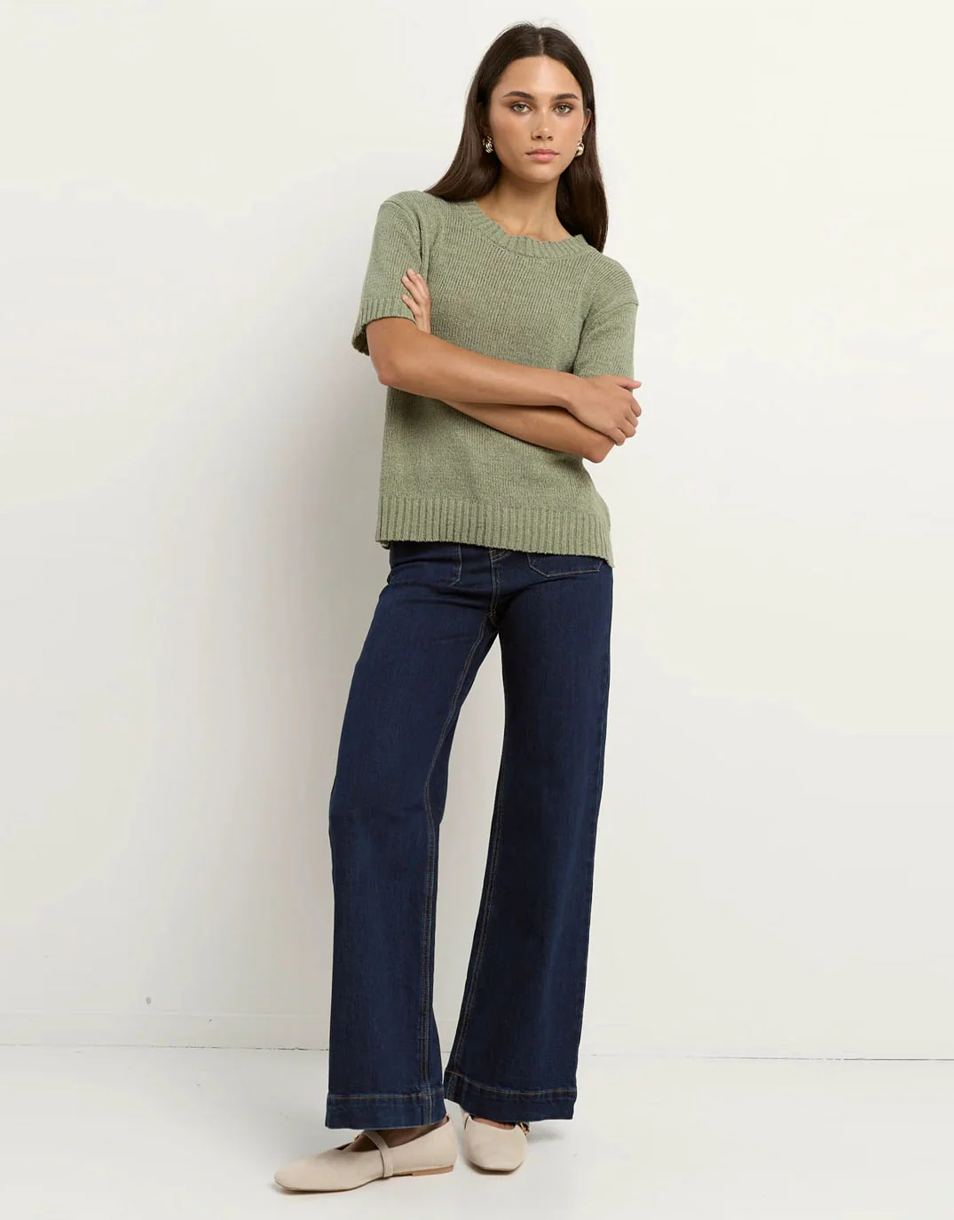 Loveable Tape Yarn Knit Tee - Sage - Image 3