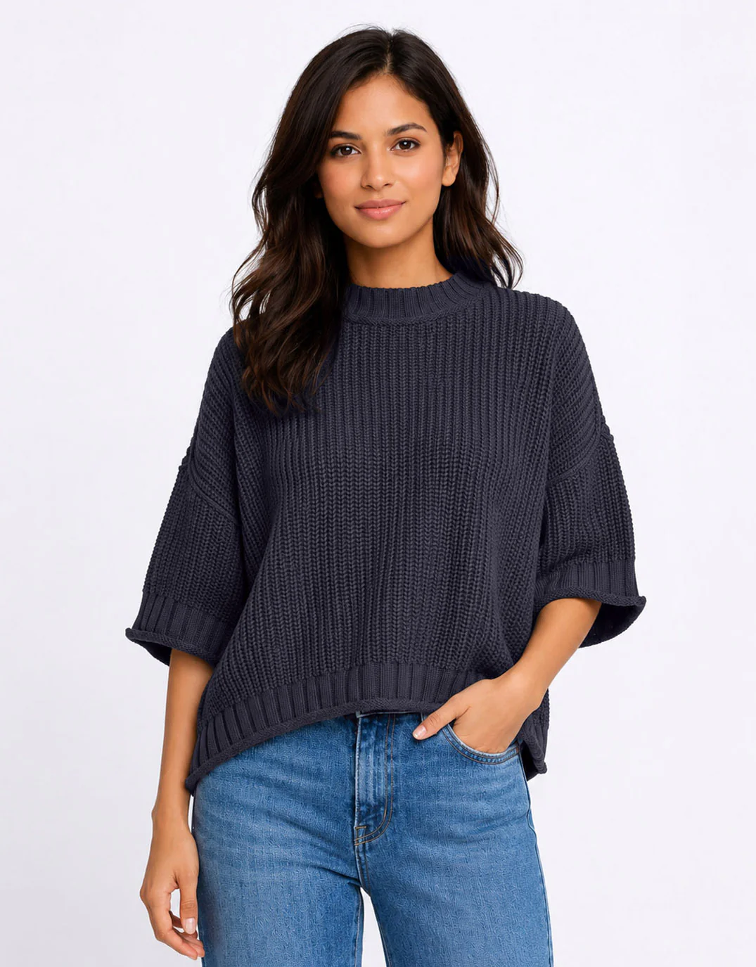 Luela Short Sleeve Knit - Navy