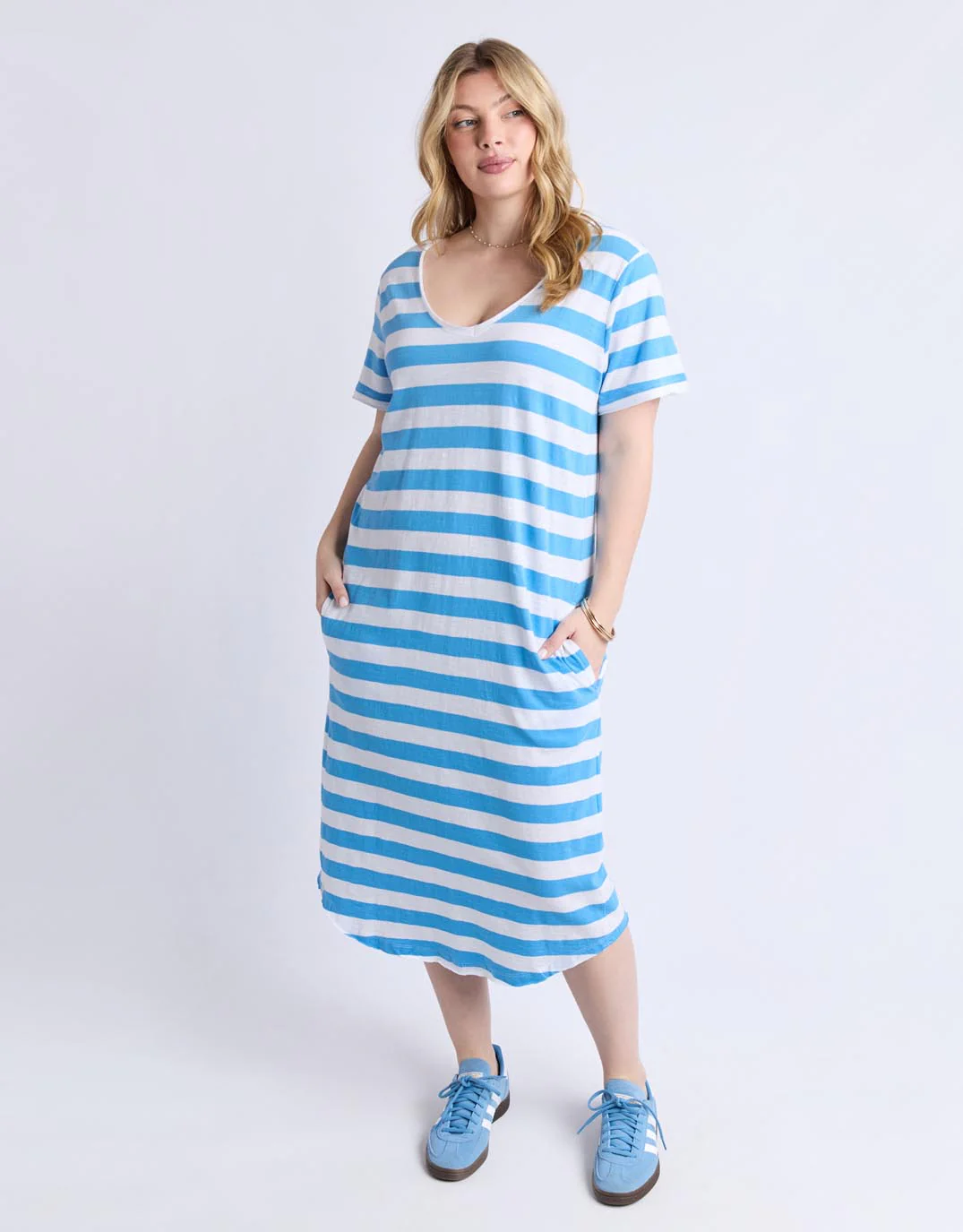 Maeve Midi Dress - Azure Blue & White Stripe