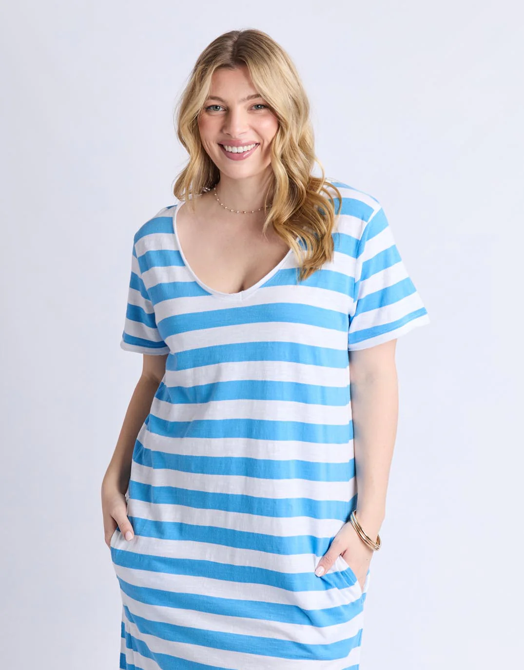 Maeve Midi Dress - Azure Blue & White Stripe - Image 2