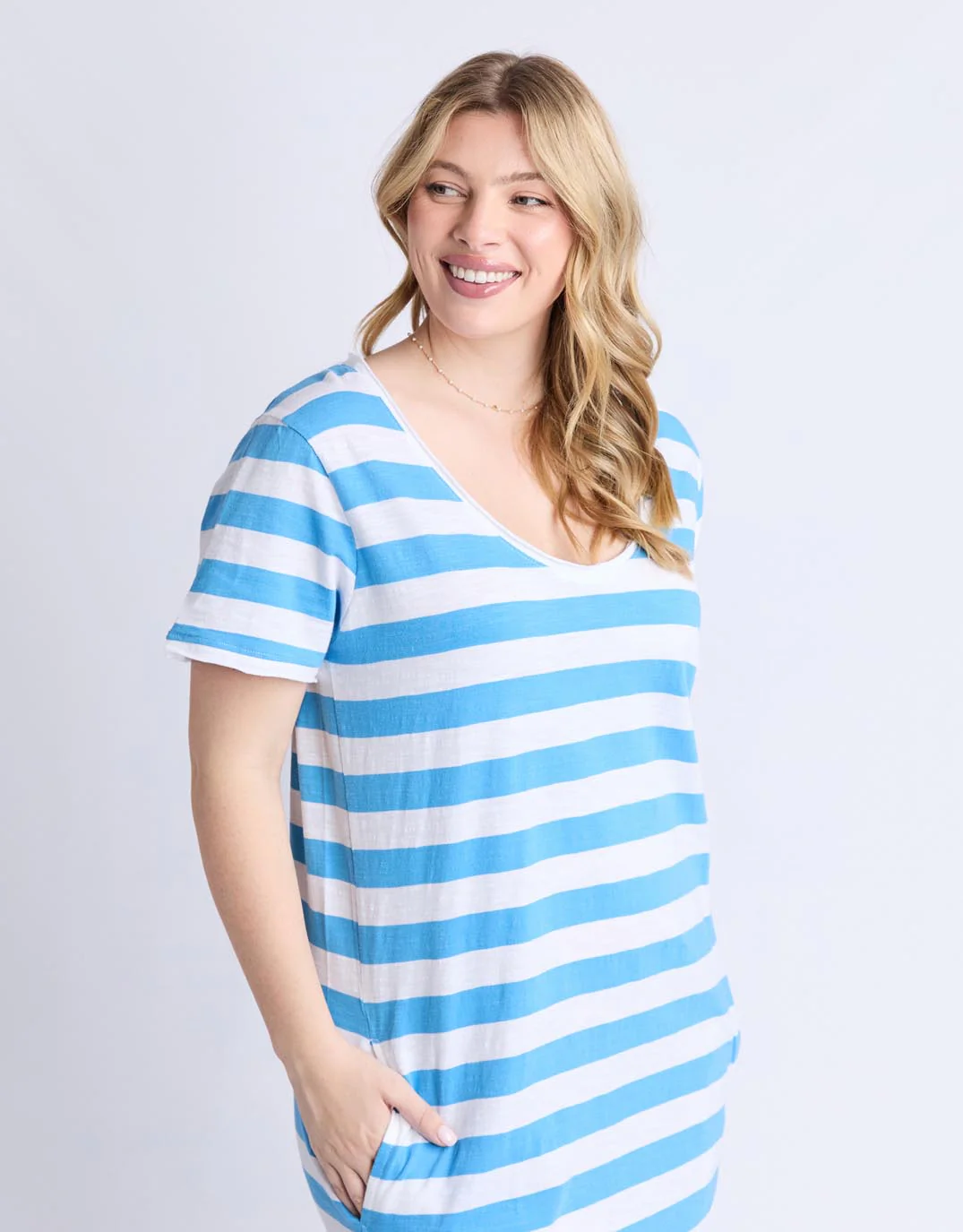 Maeve Midi Dress - Azure Blue & White Stripe - Image 4
