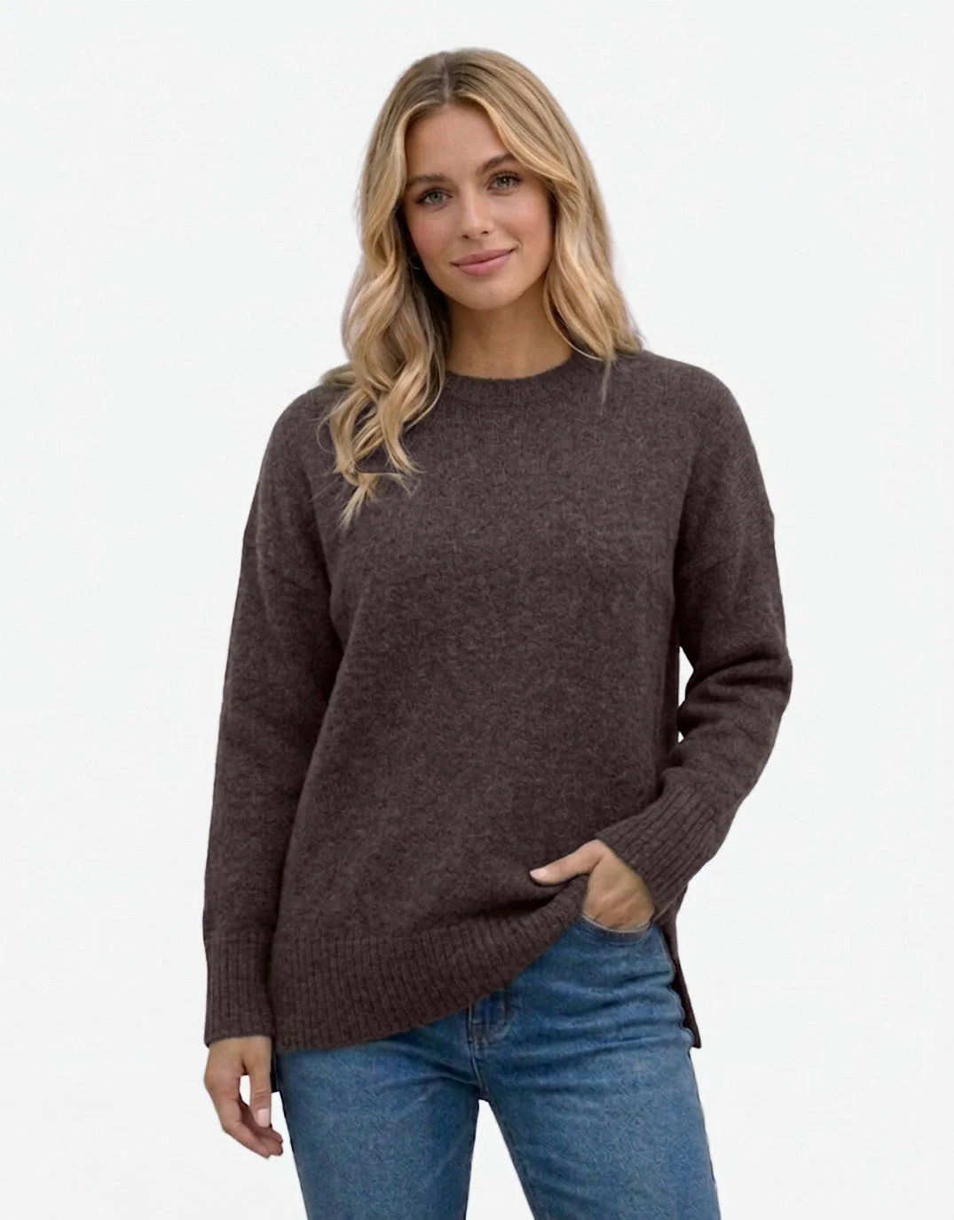 Maisie Hi-Low Knit - Chocolate